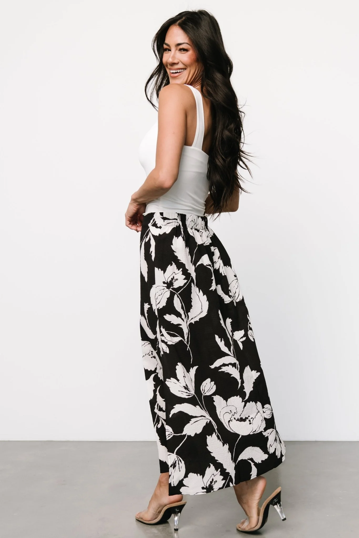 Osaka Midi Skirt | Black + White Floral