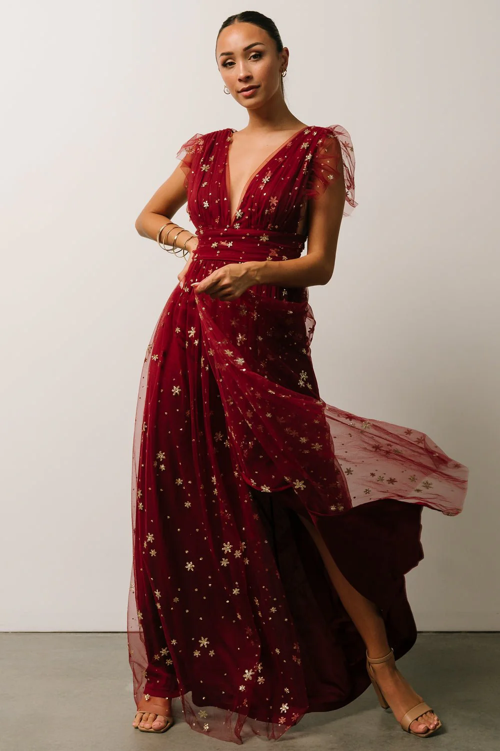 Nova Shimmer Maxi Dress | Wine + Gold