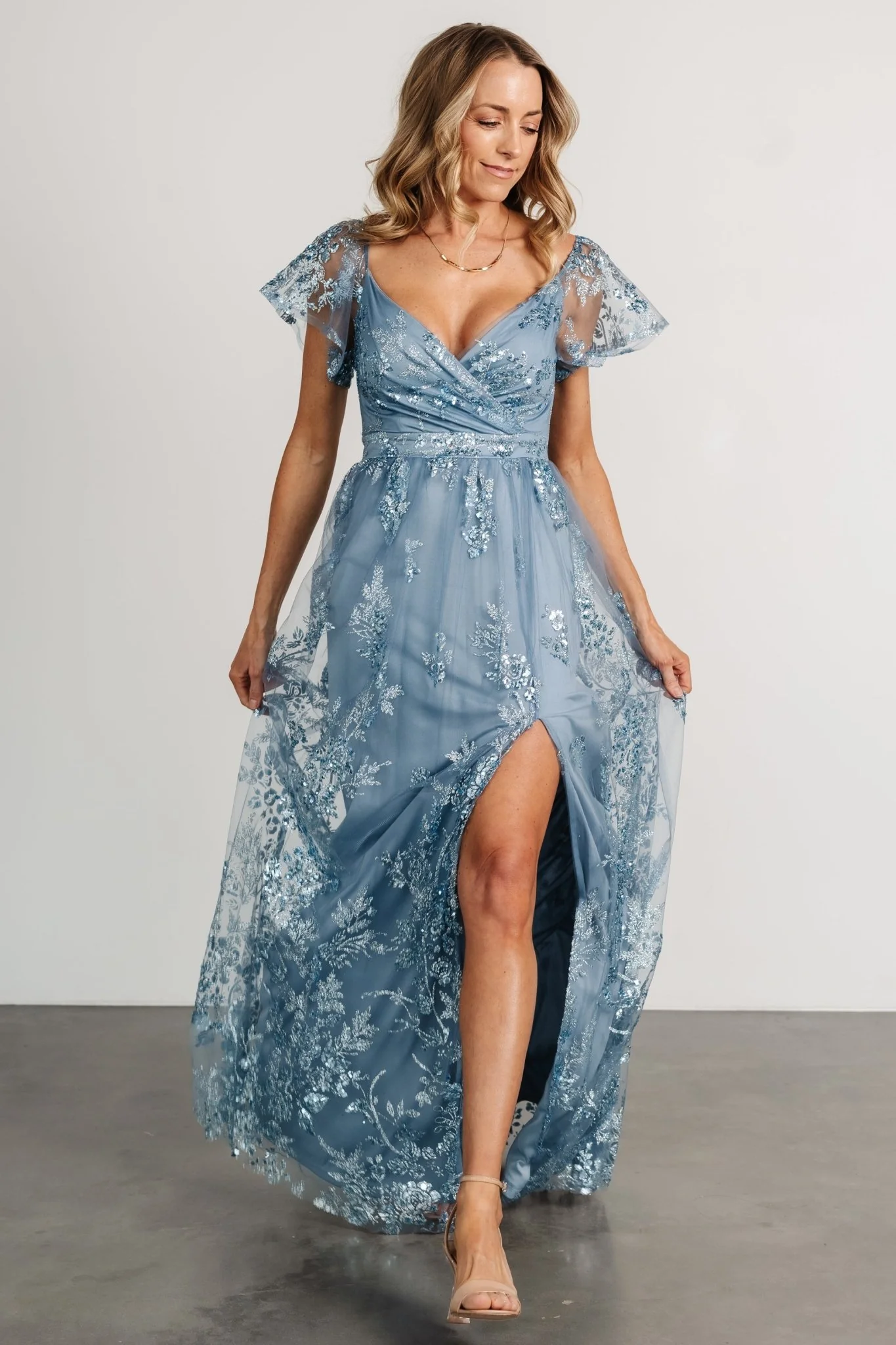 Corinne Shimmer Maxi Gown | Slate Blue