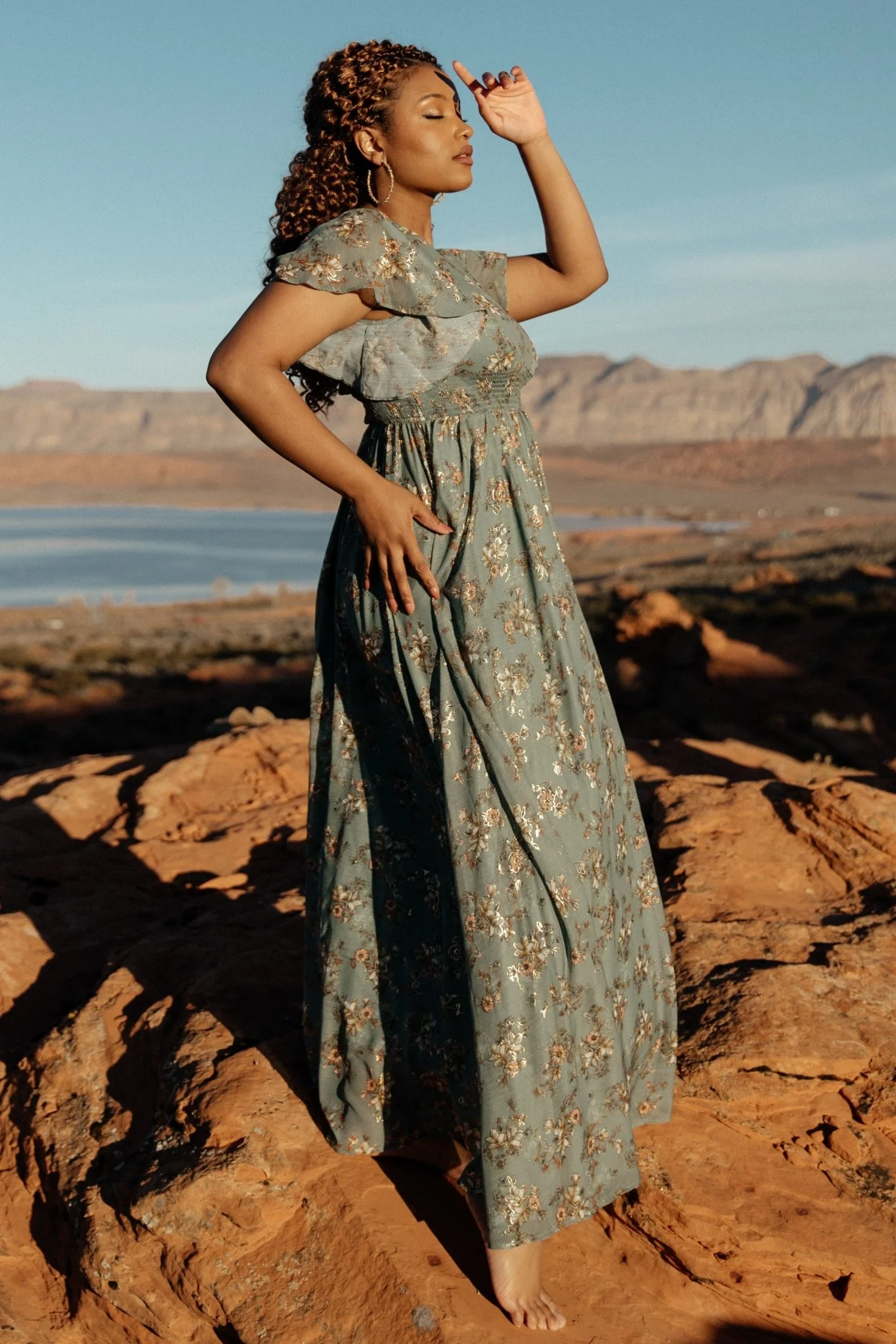 Lynlee Metallic Maxi Dress | Eucalyptus
