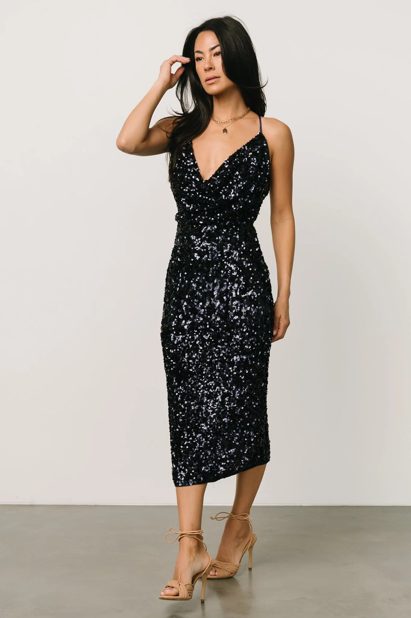 Madi Sequin Midi Dress | Midnight Blue