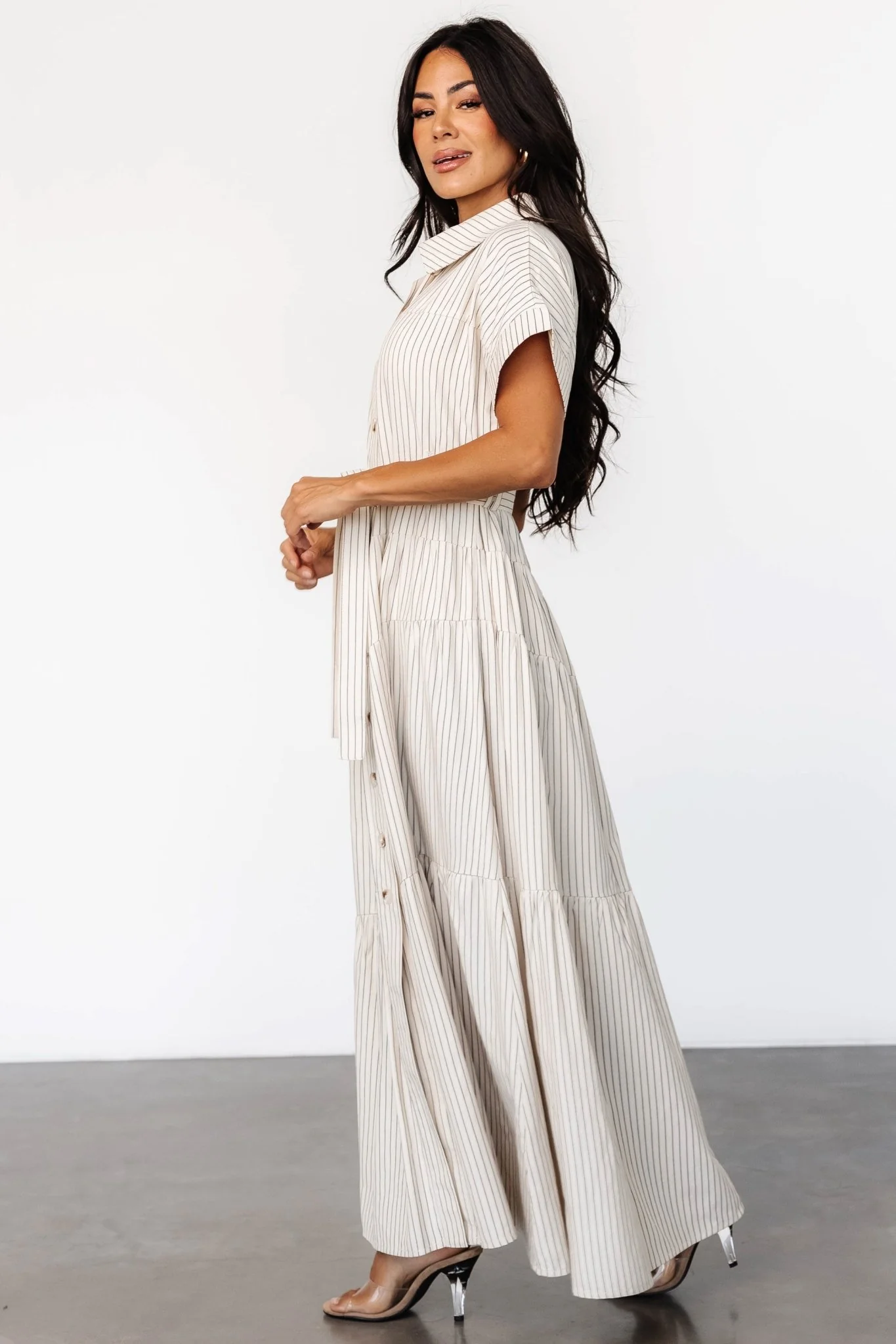 Covey Button Up Maxi Dress | Cream Stripe