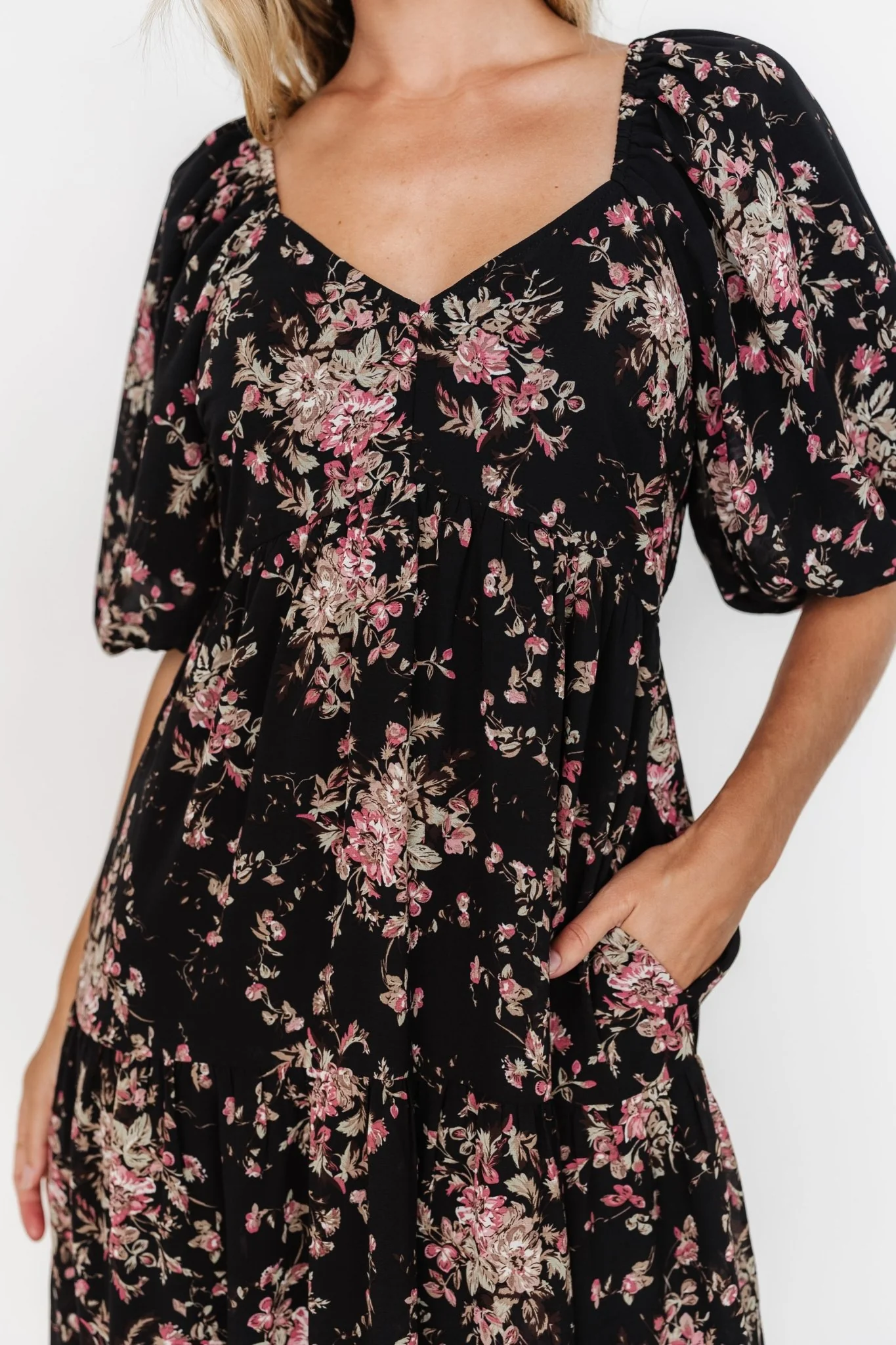 Evelette Dress | Black + Mauve Floral