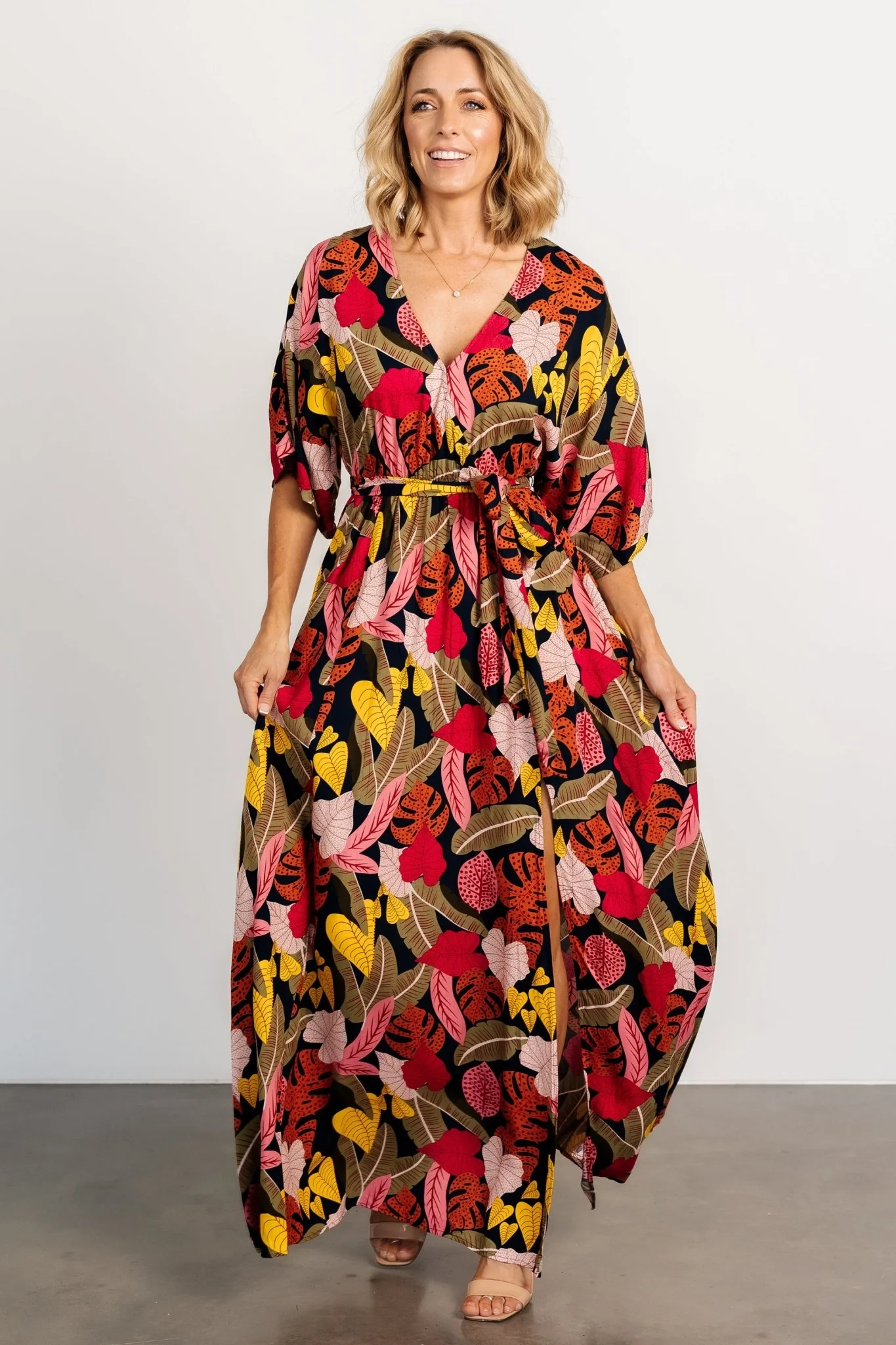 Moira Kimono Maxi Dress | Navy Multi Print