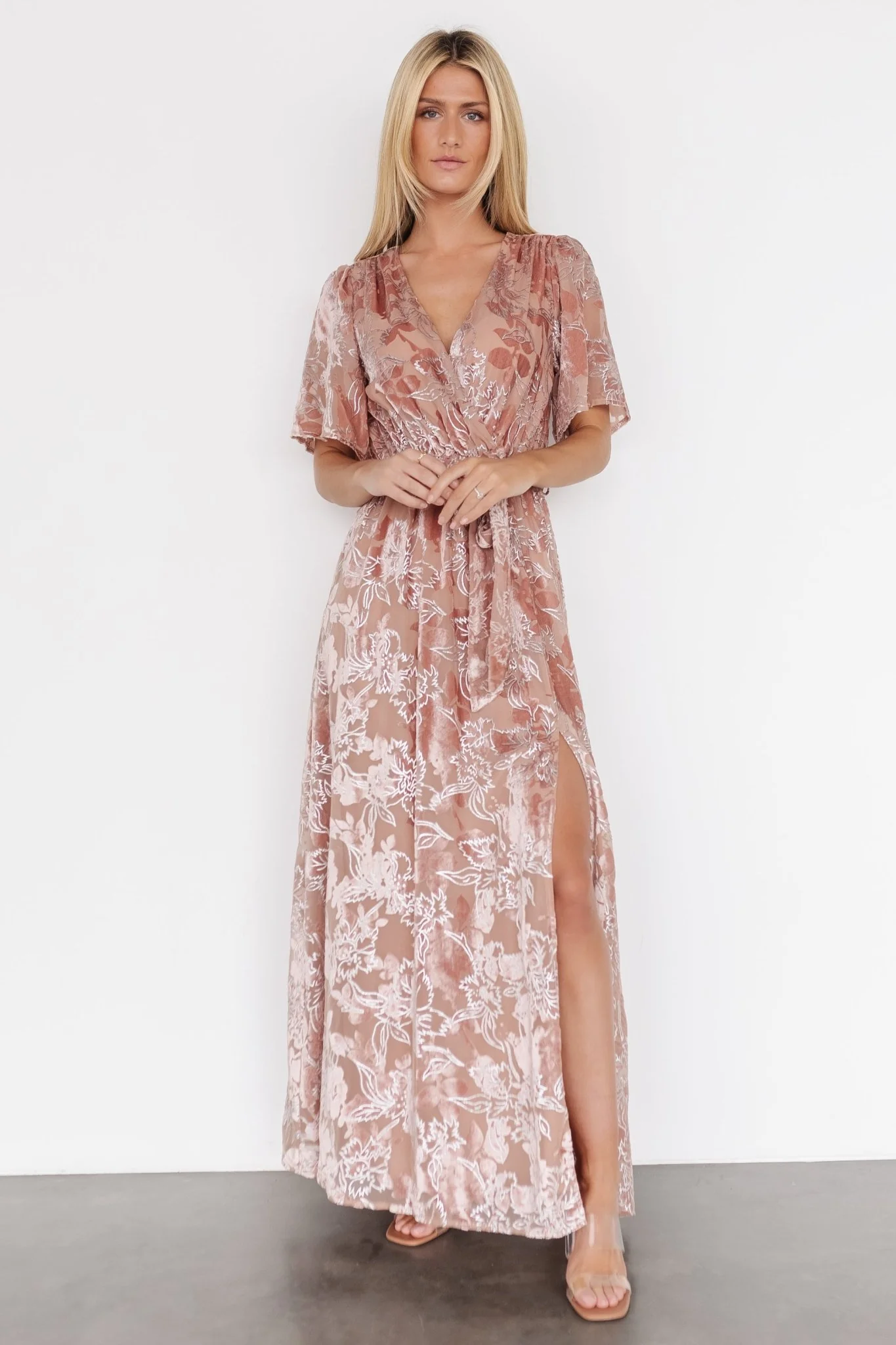 Uma Velvet Maxi Dress | Blush + Silver
