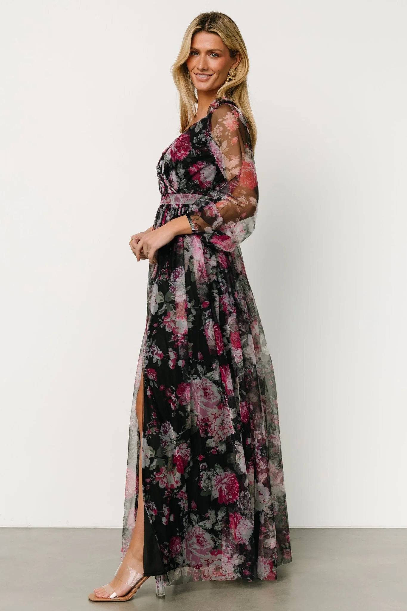 Desiree Tulle Maxi Dress | Black + Fuchsia