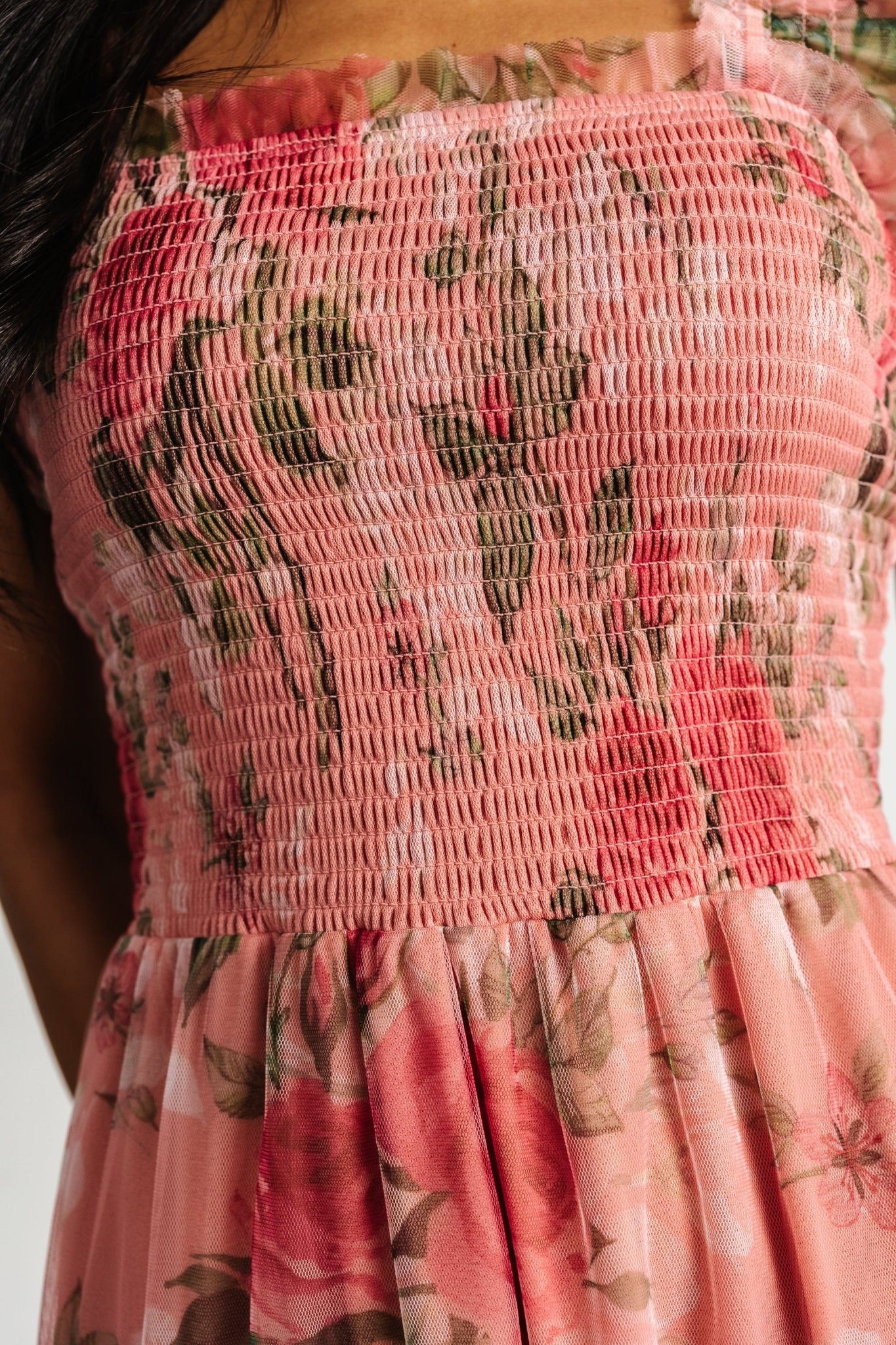 Clementine Tulle Midi Dress | Pink Rose Floral