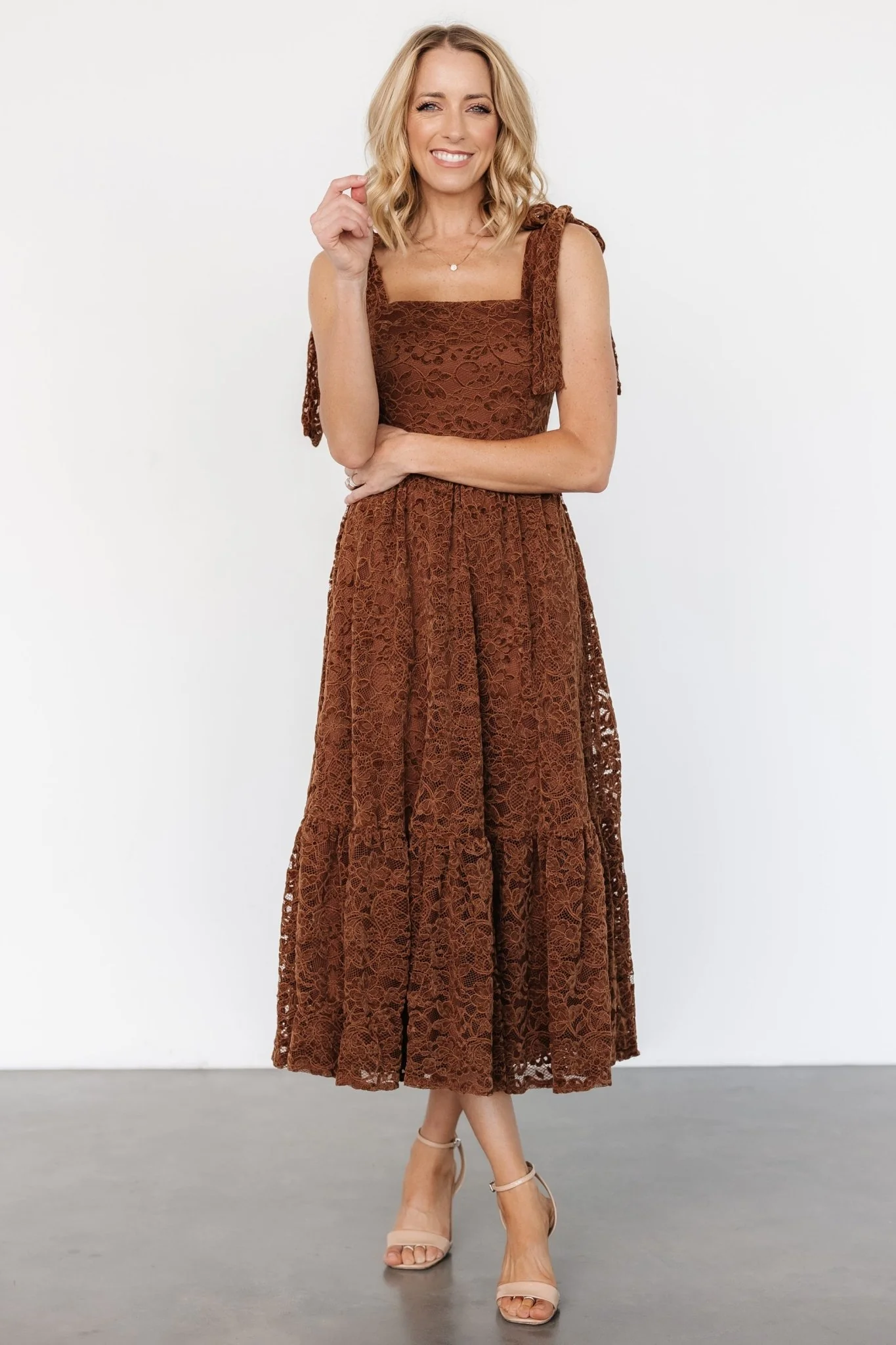 Hestia Lace Midi Dress | Brown