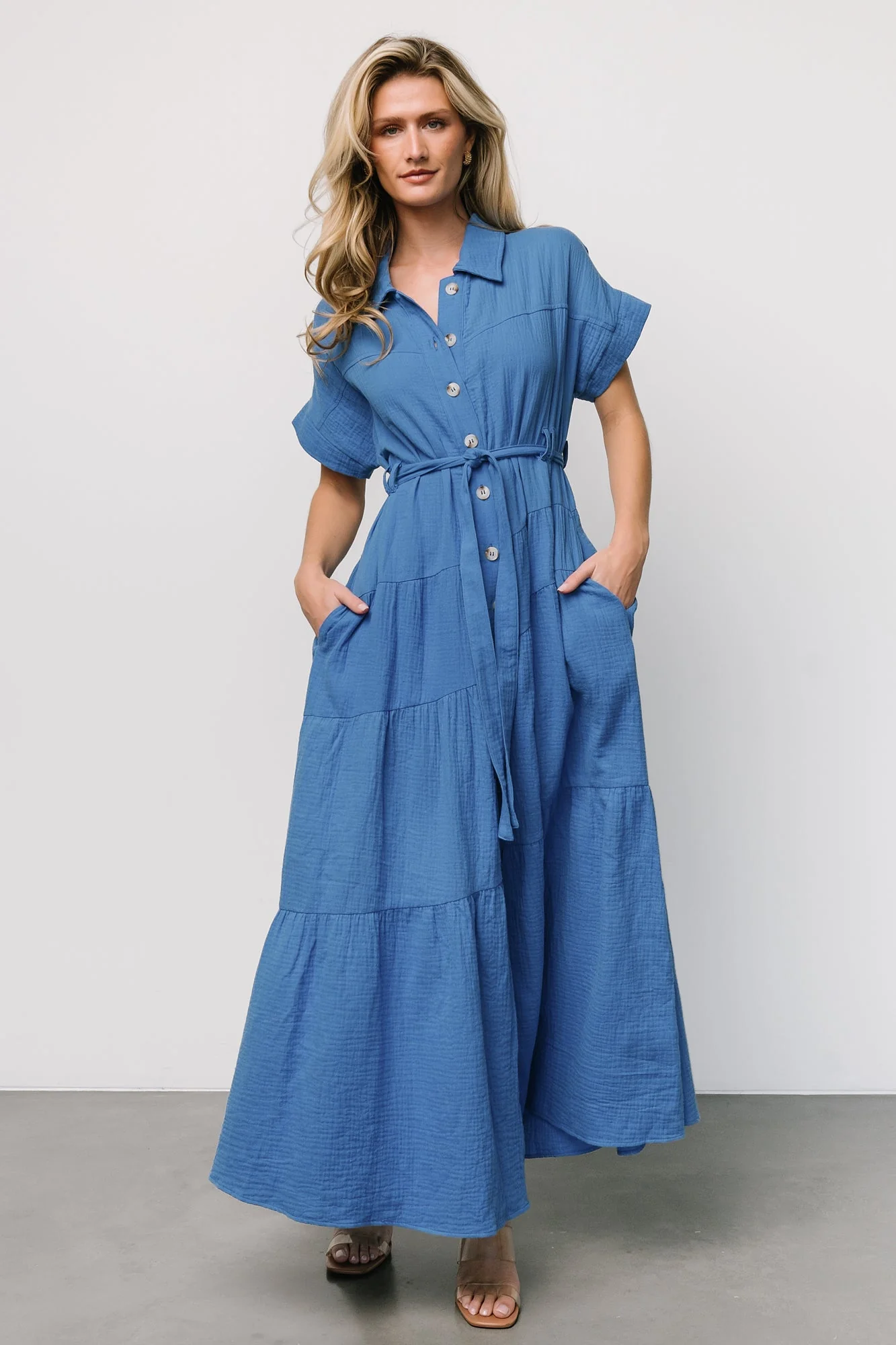 Aizey Button Up Maxi Dress | Blue
