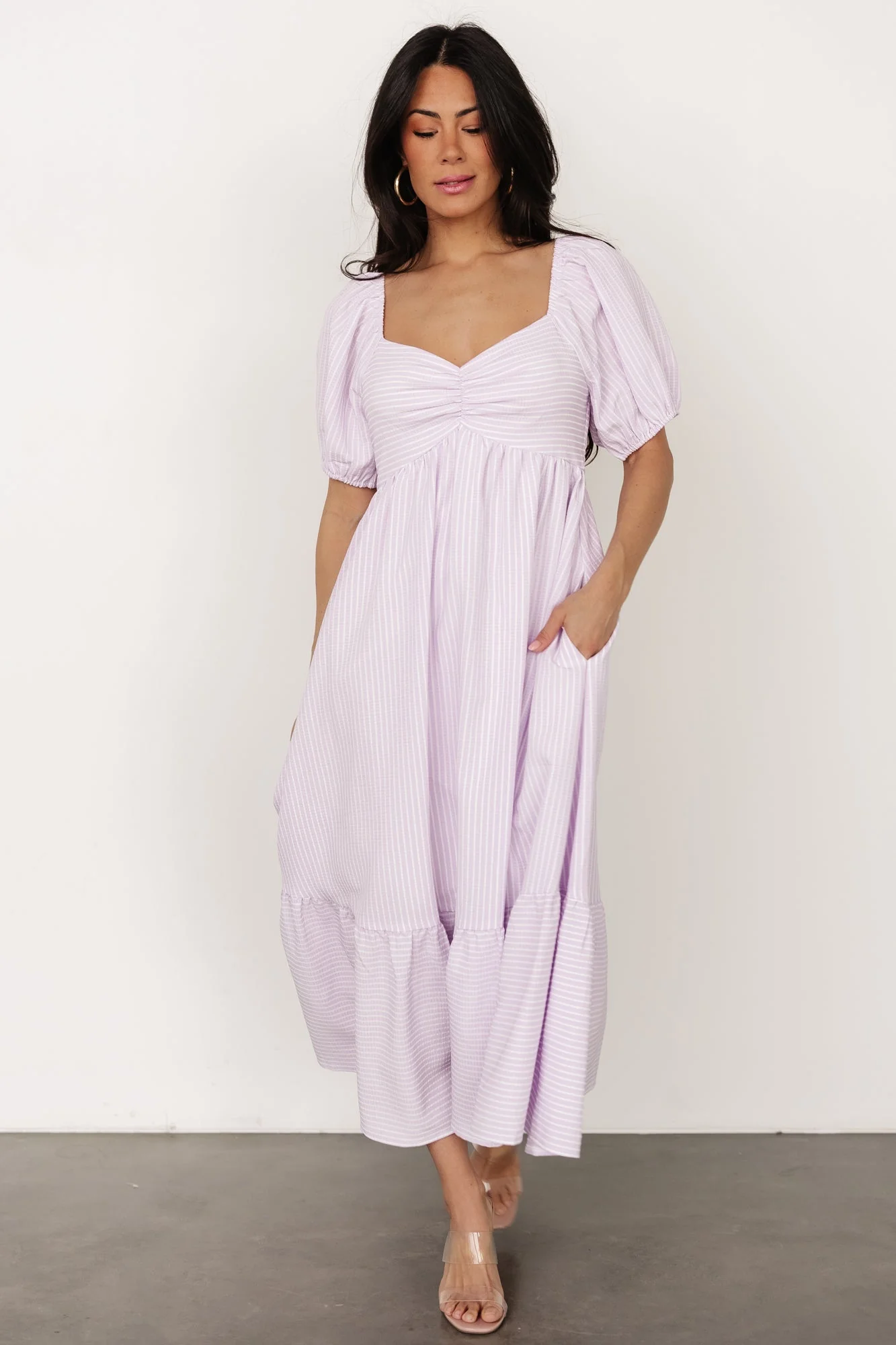 Poppy Midi Dress | Lavender + Off White