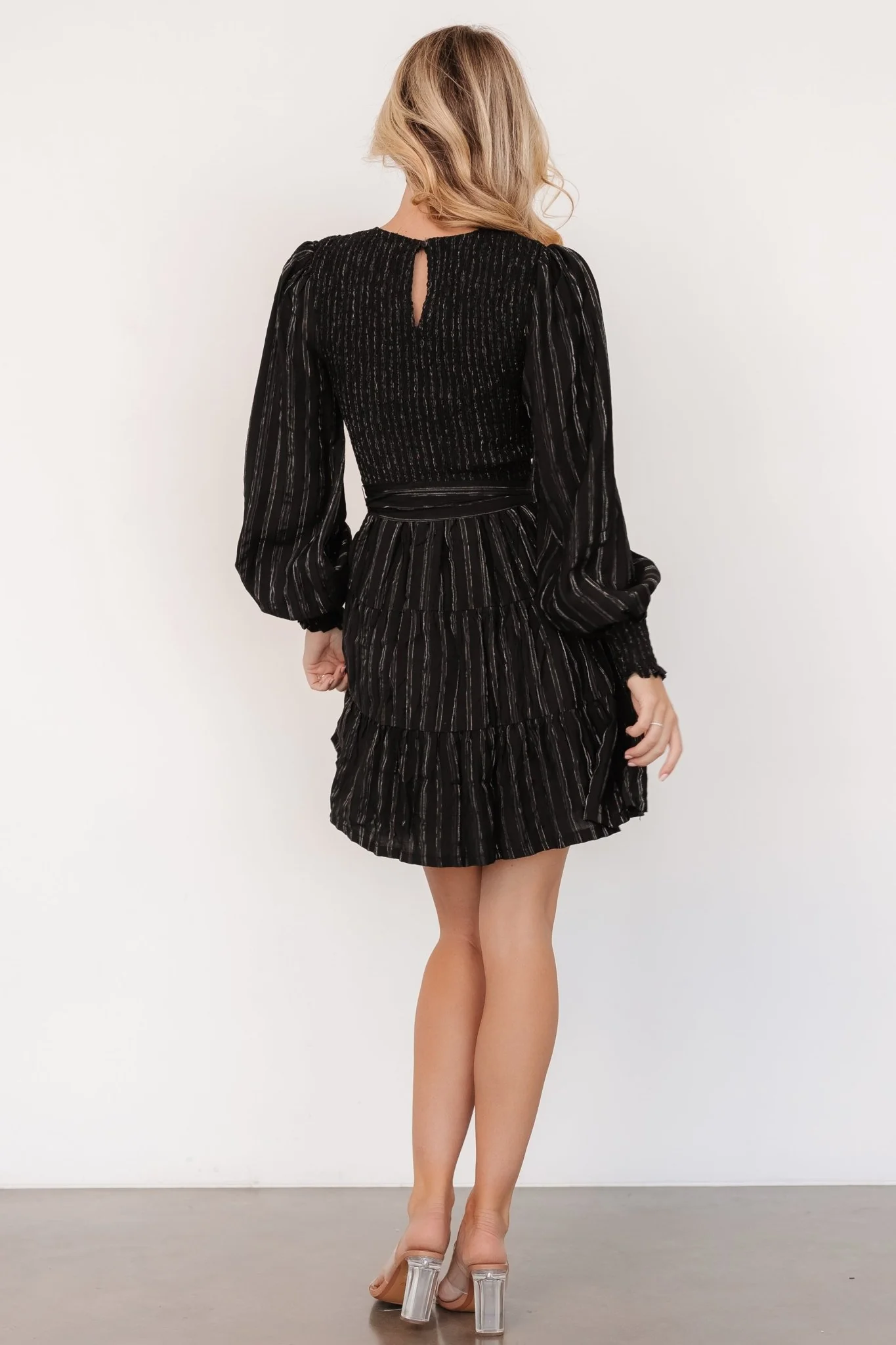 Ivey Smocked Short Dress | Black + Silver