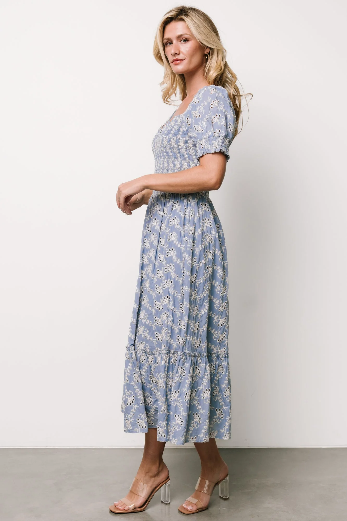 Piper Eyelet Midi Dress | Blue + Ivory