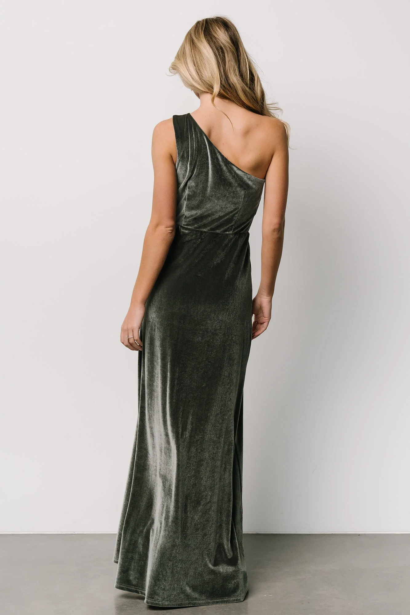 Tatiana Velvet One Shoulder Maxi Dress | Eucalyptus