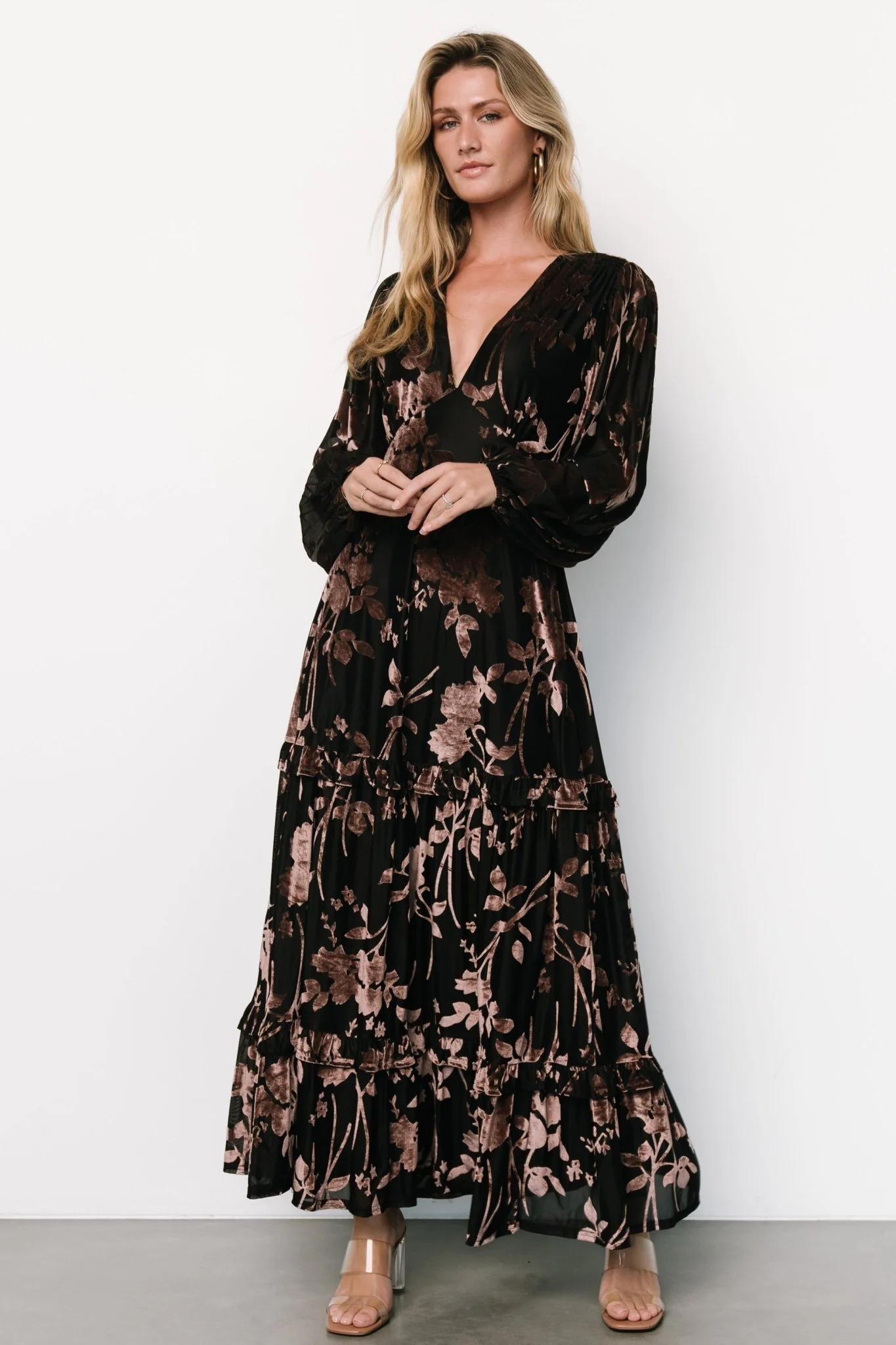 Liana Velvet Embossed Maxi Dress | Black