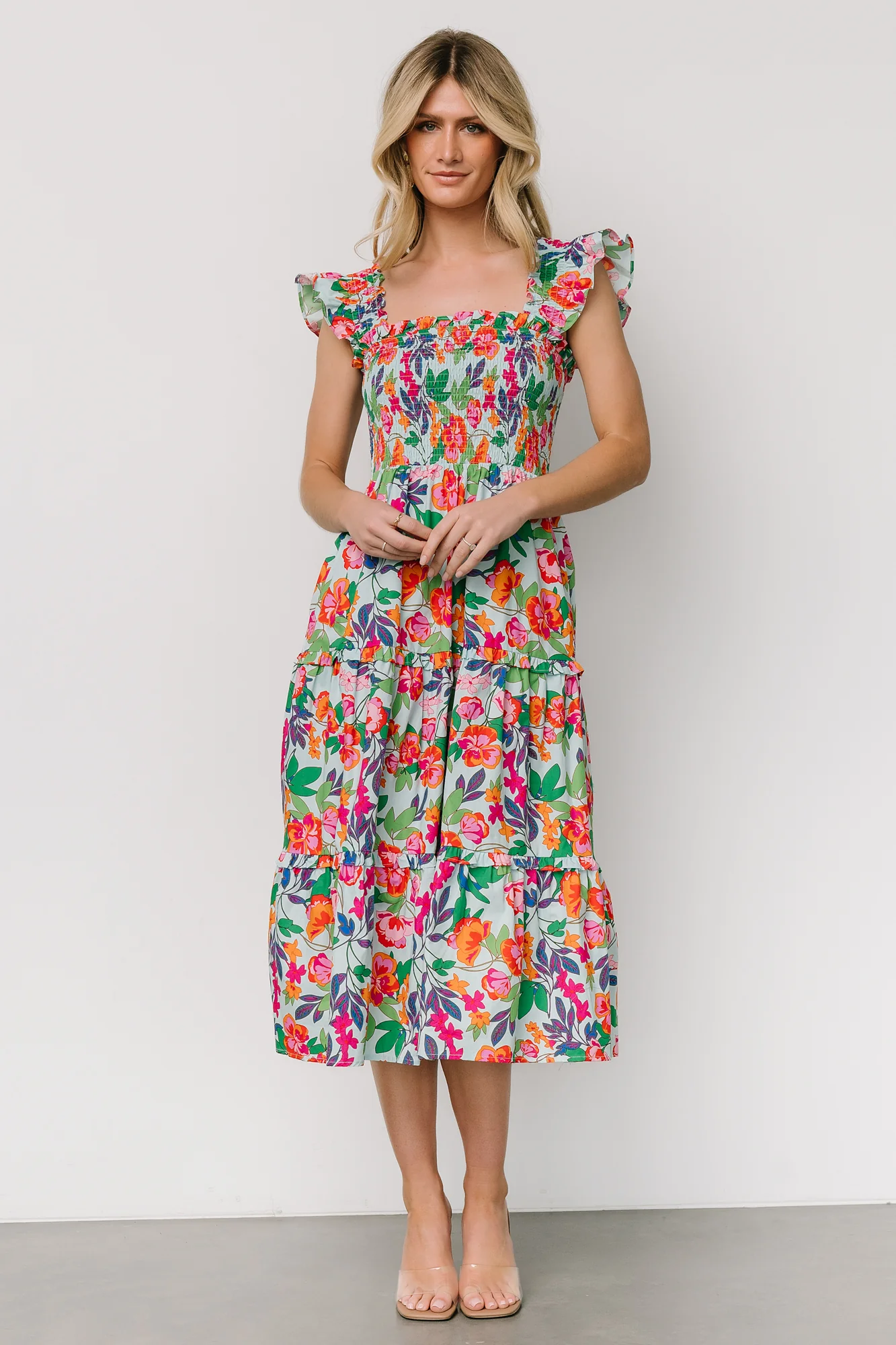 Harper Smocked Midi Dress | Blue Multi Floral