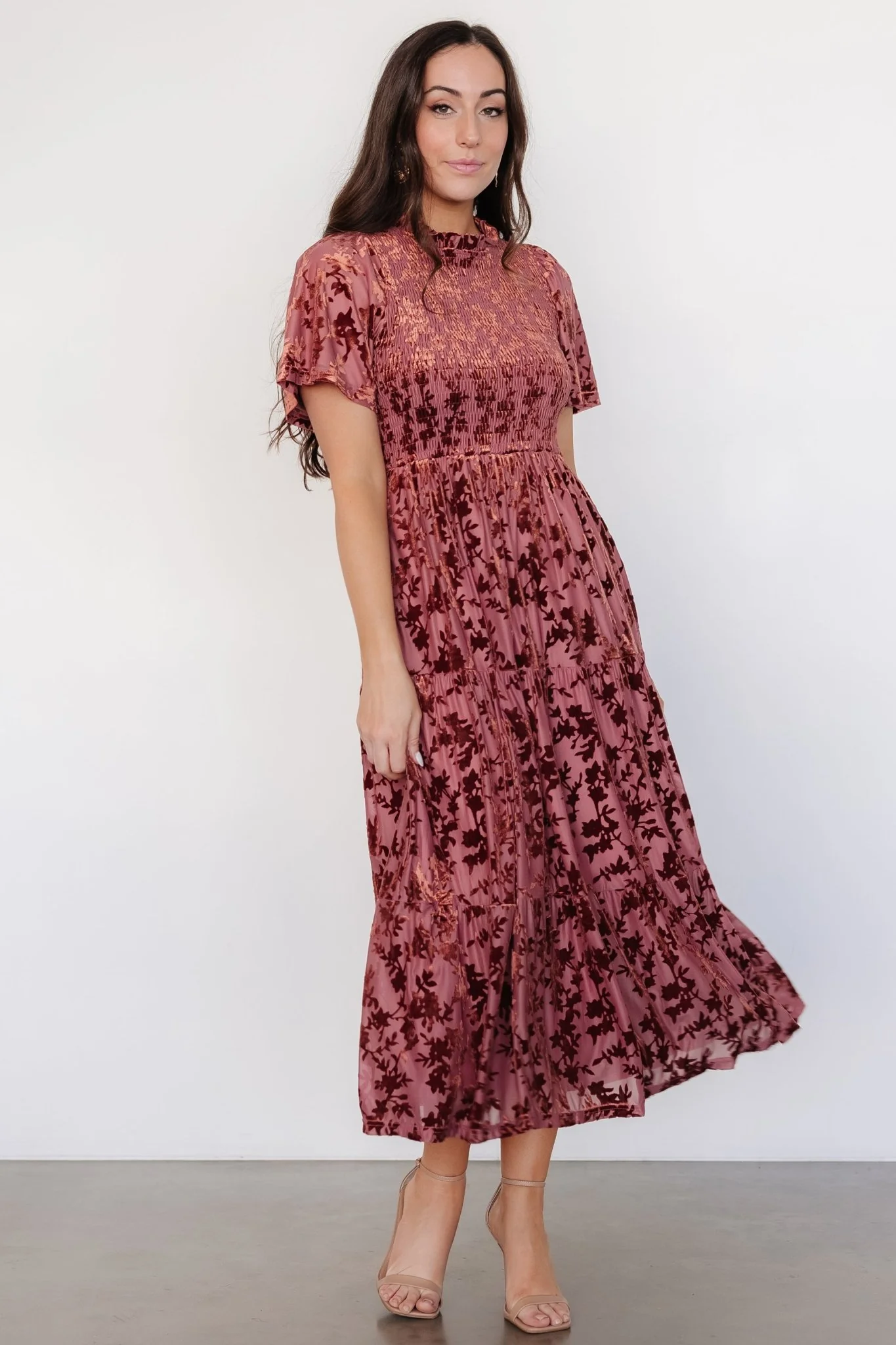 Callen Smocked Velvet Dress | Dusty Clove