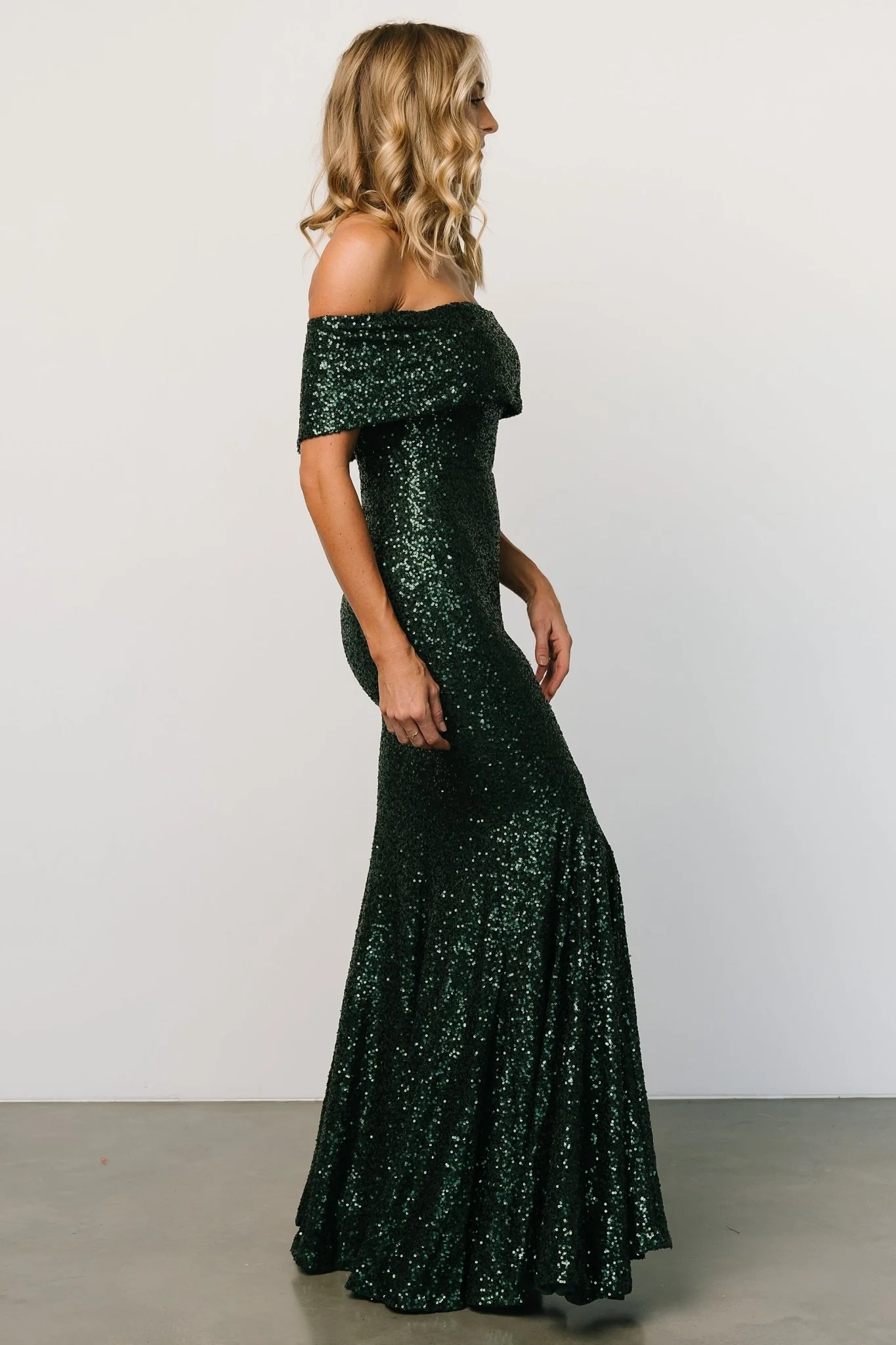 Yvonne Off Shoulder Sequin Gown | Green