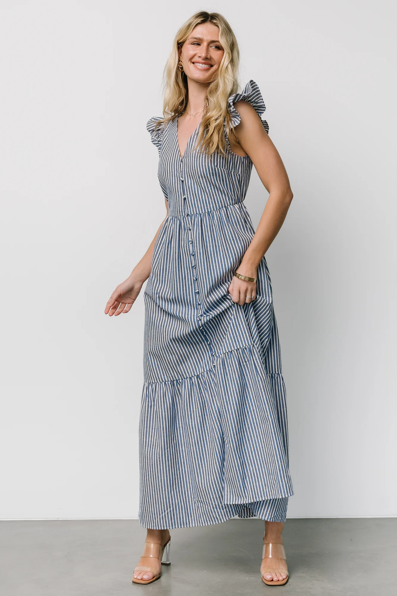 Hettie Button Maxi Dress | Blue Stripe