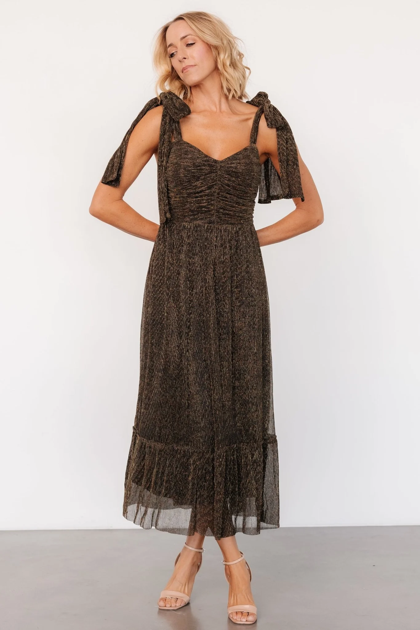 Tosha Shimmer Tank Dress | Black + Gold