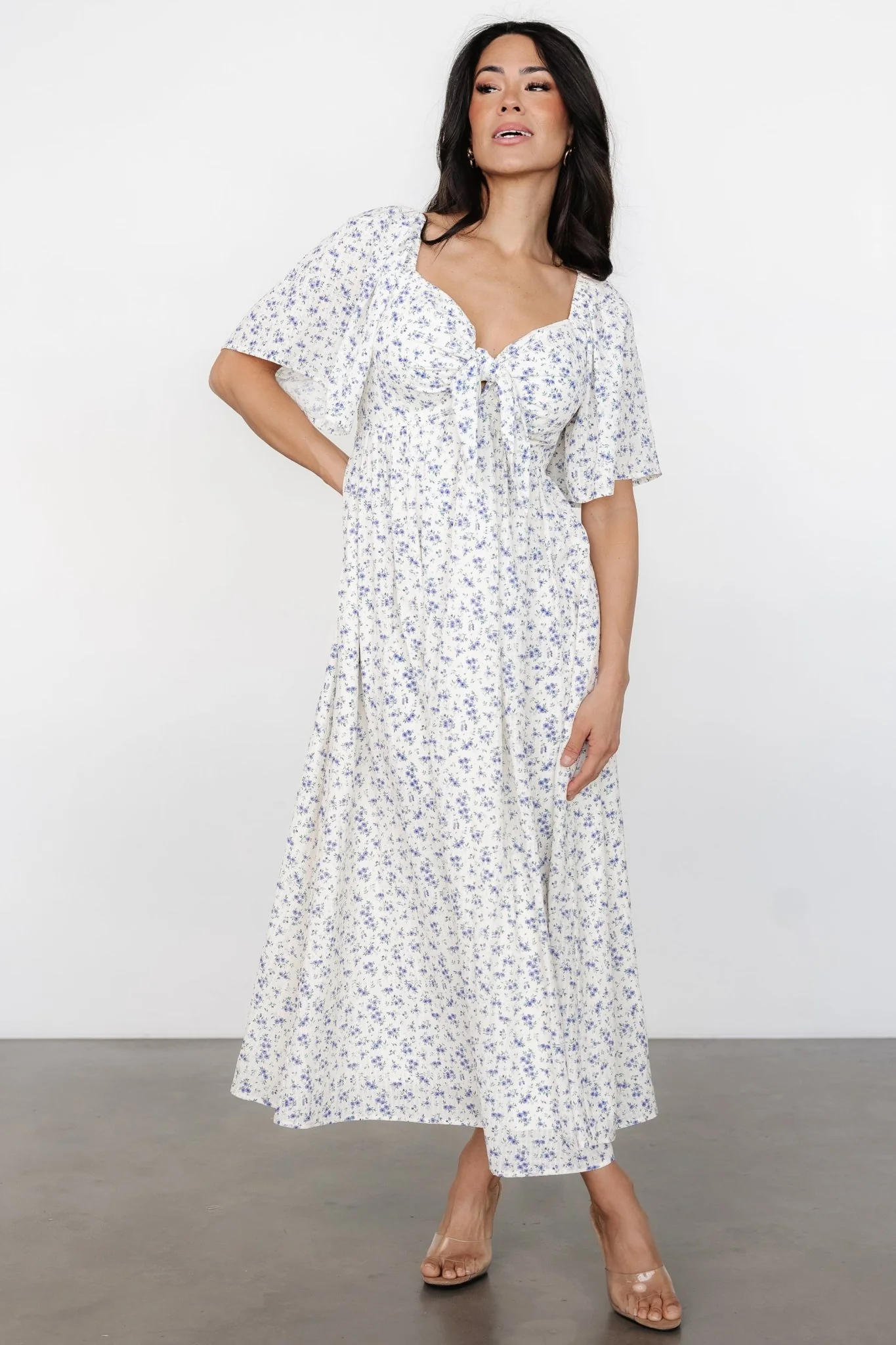 Carah Tie Dress | Off White + Lavender Floral