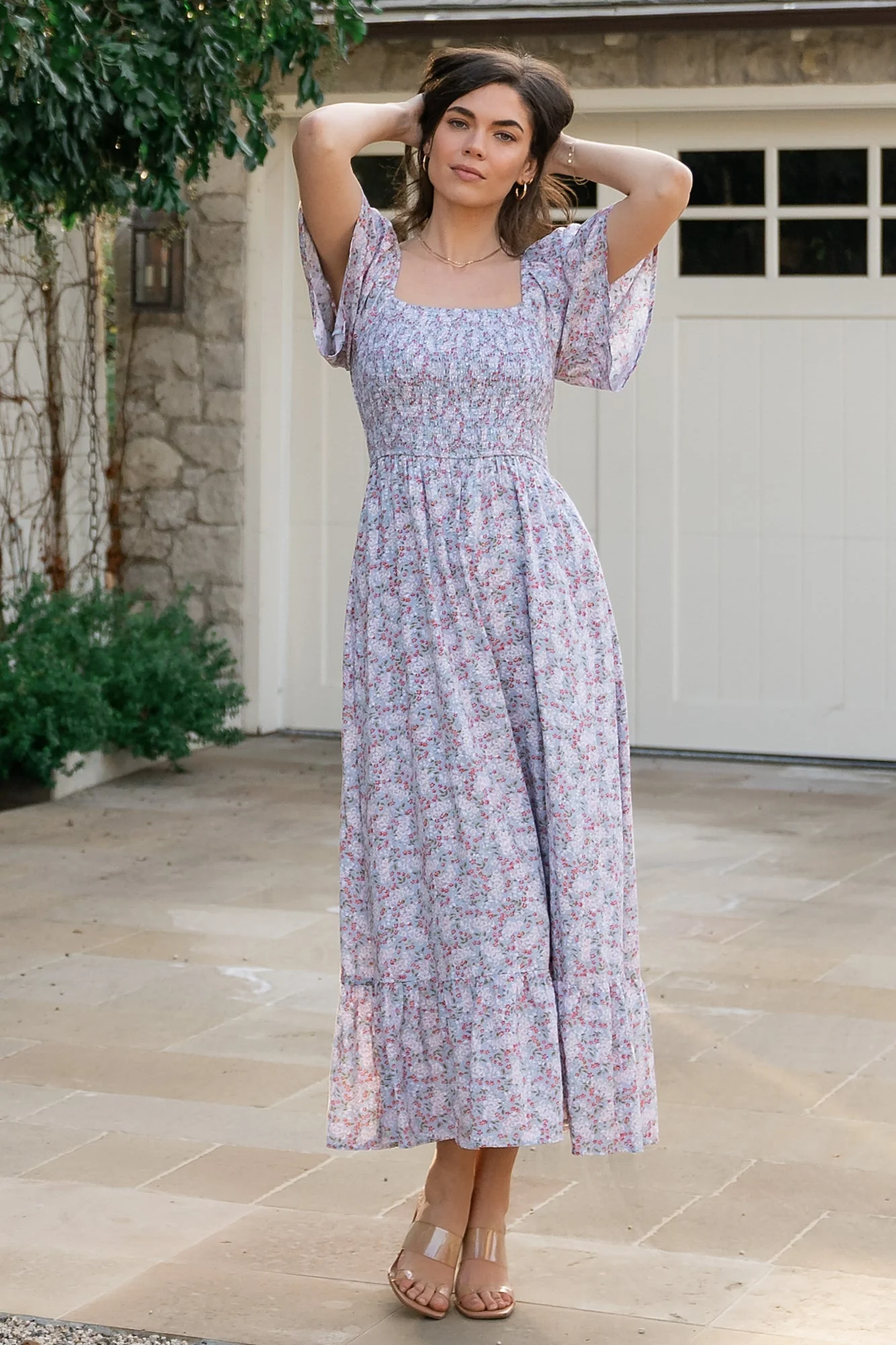 Lyssa Smocked Dress | Dusty Blue Floral