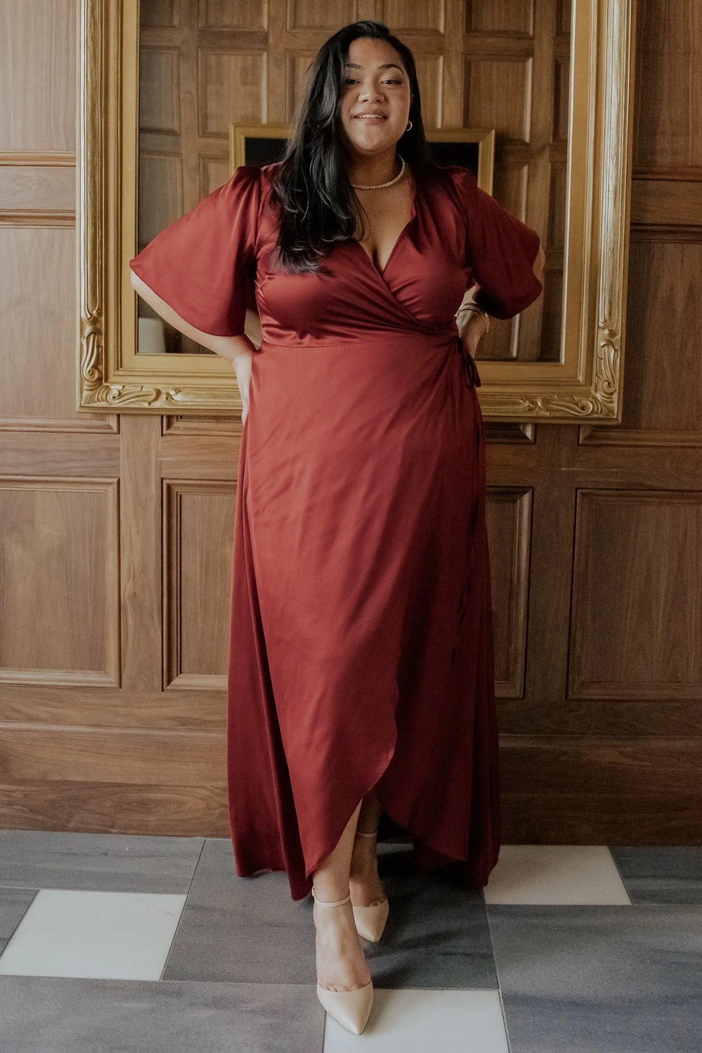 Vara Satin Maxi Wrap Dress | Terracotta