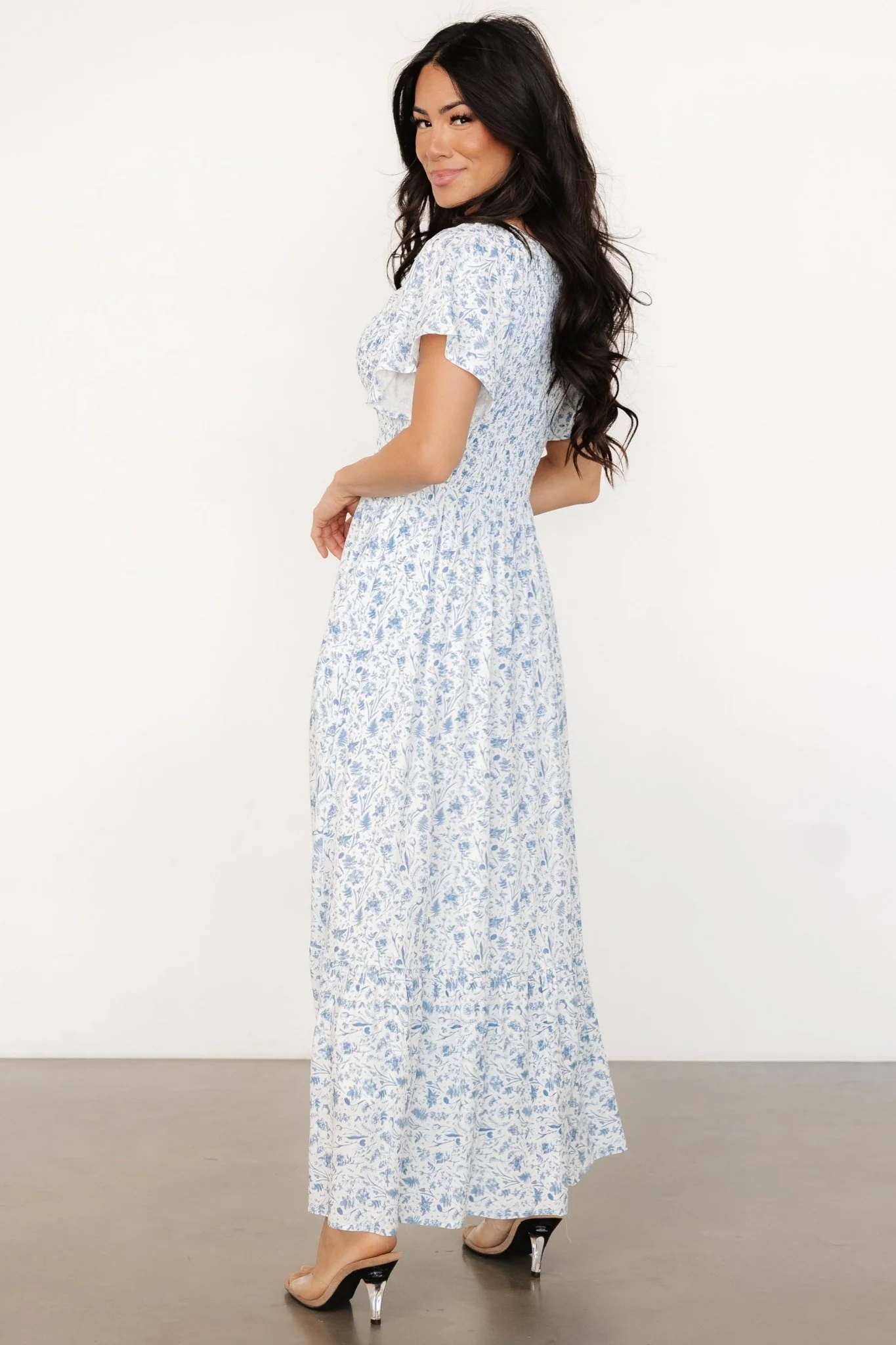 Joanie Smocked Dress | White + Blue Floral