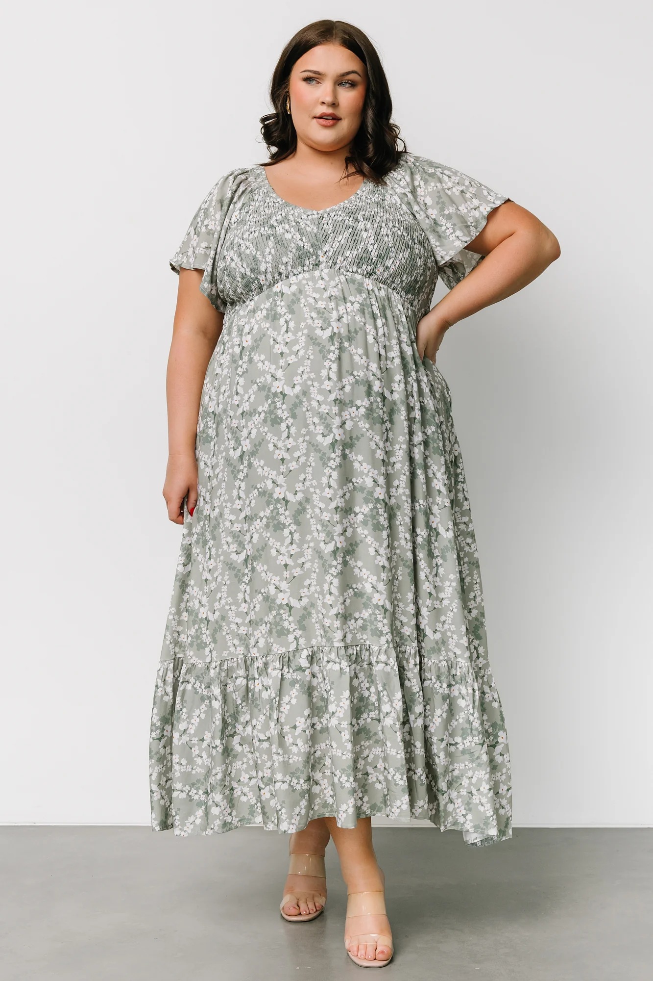 Joanie Smocked Dress | Sage + Off White Floral
