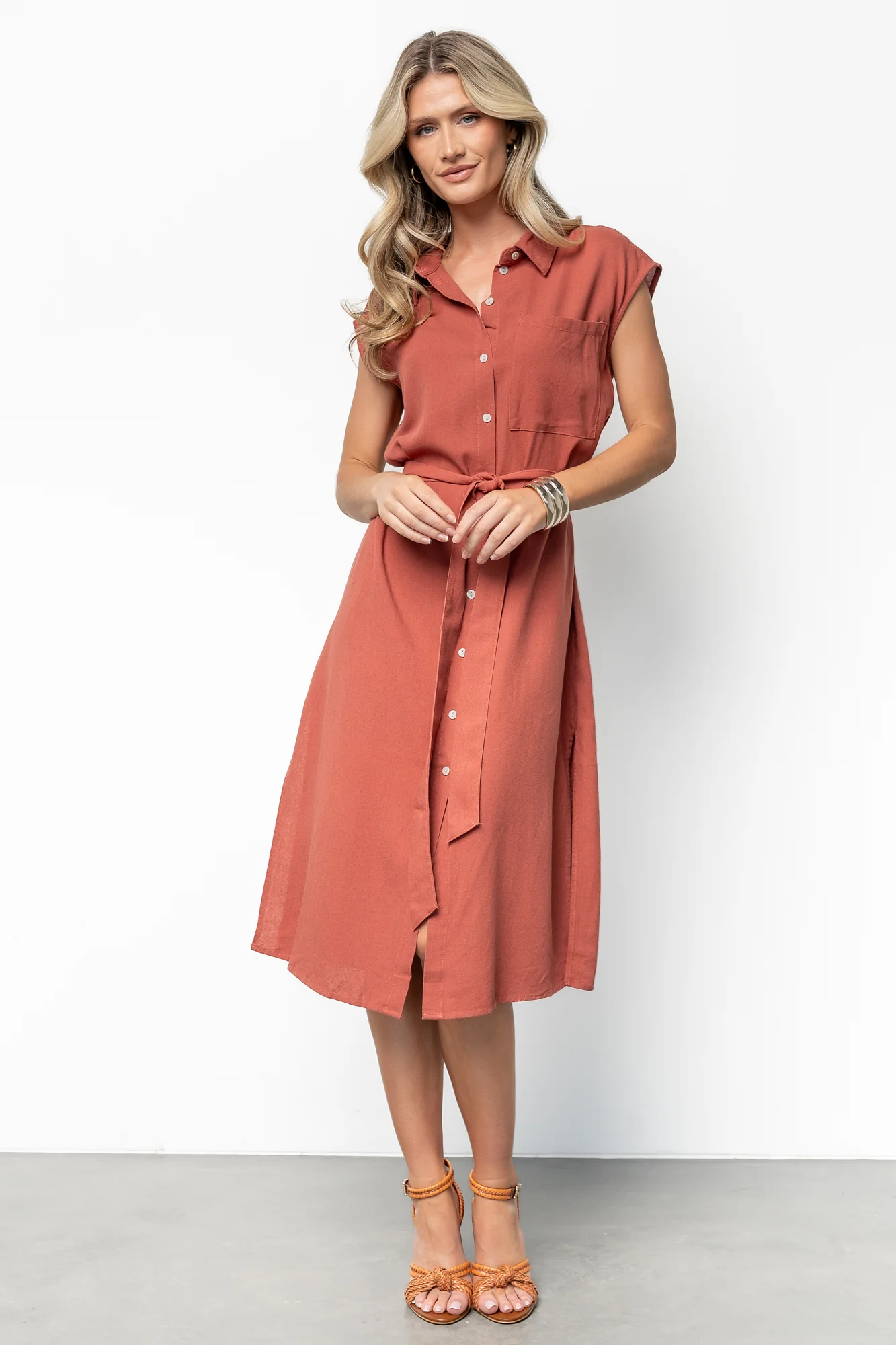 Toledo Button Up Midi Dress | Brick