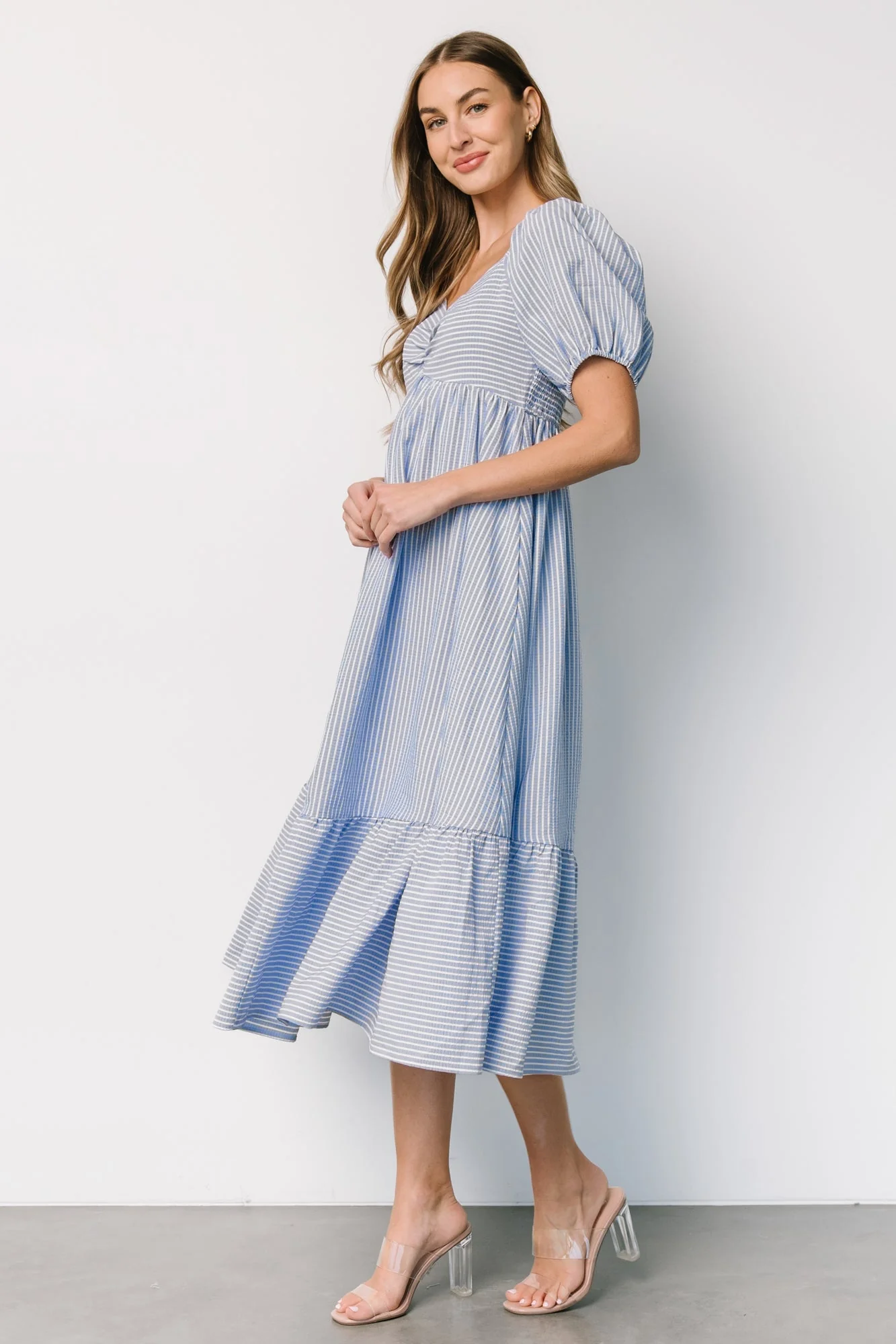 Poppy Midi Dress | Blue + Off White