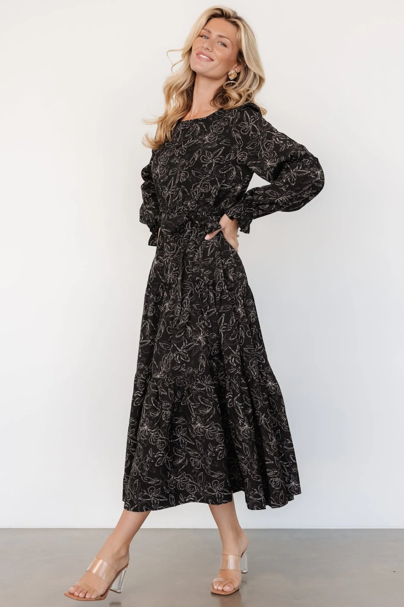 Ashlyn Long Sleeve Dress | Black Print