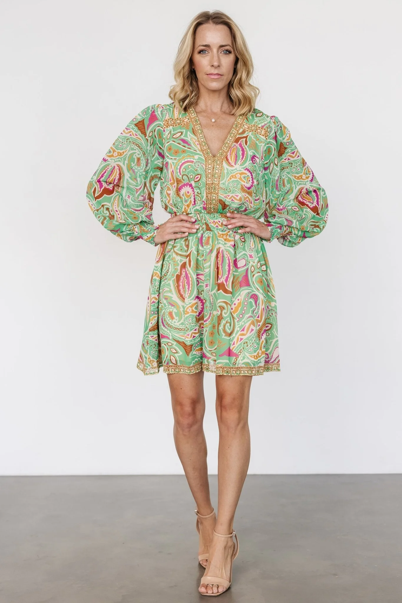 Vesta Short Dress | Green Print