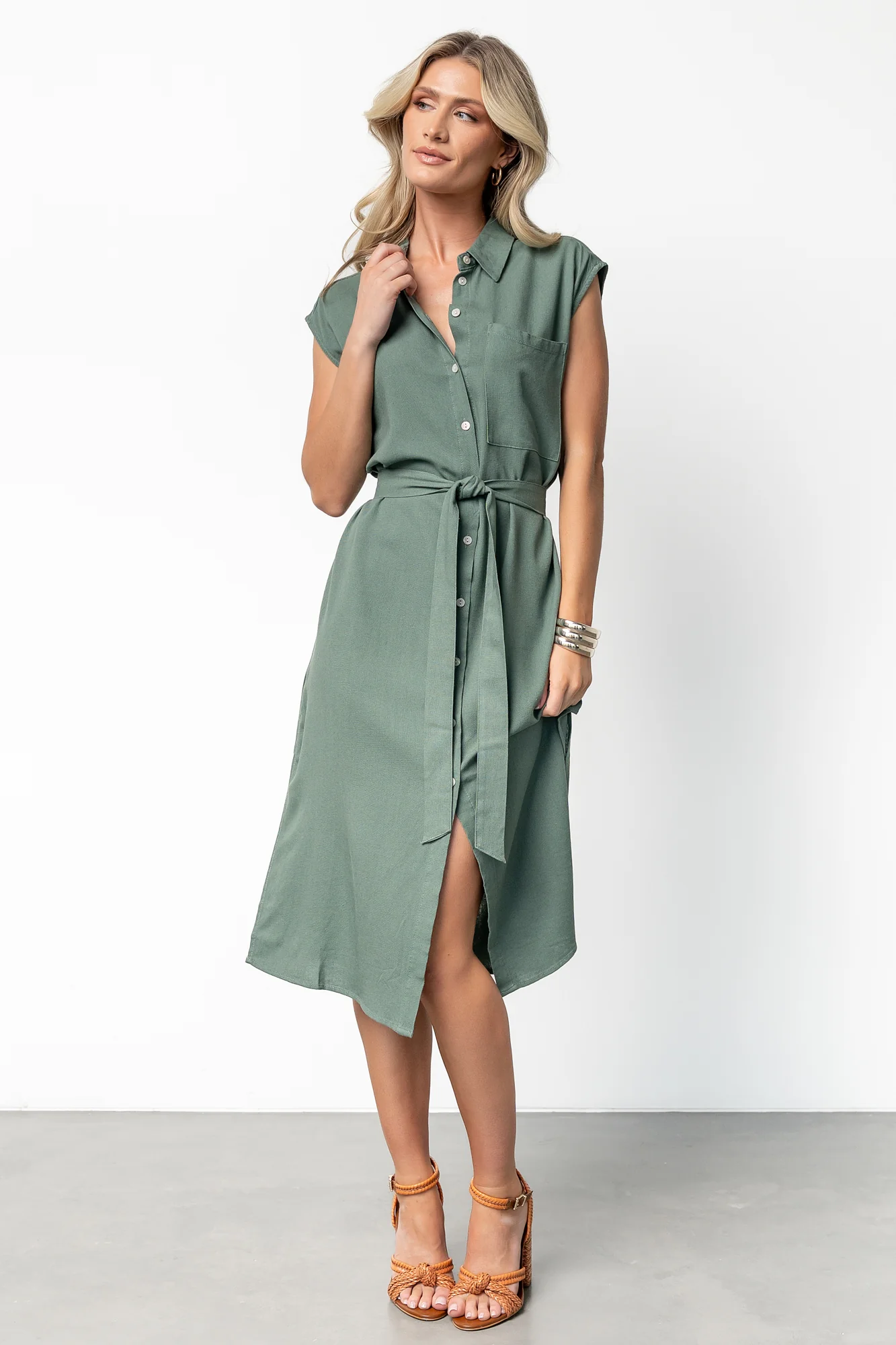 Toledo Button Up Midi Dress | Green
