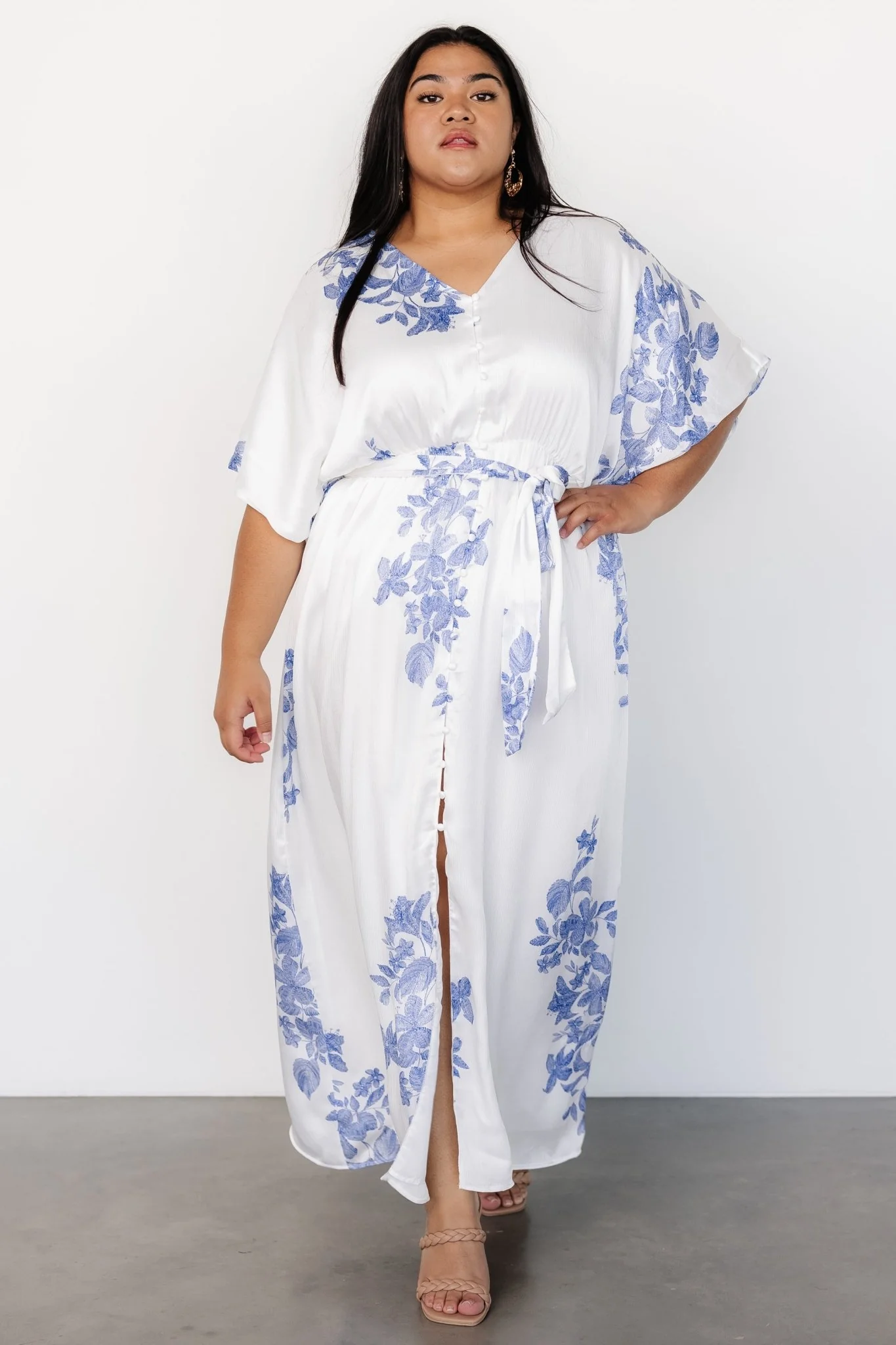Florina Kimono Maxi Dress | White + Blue