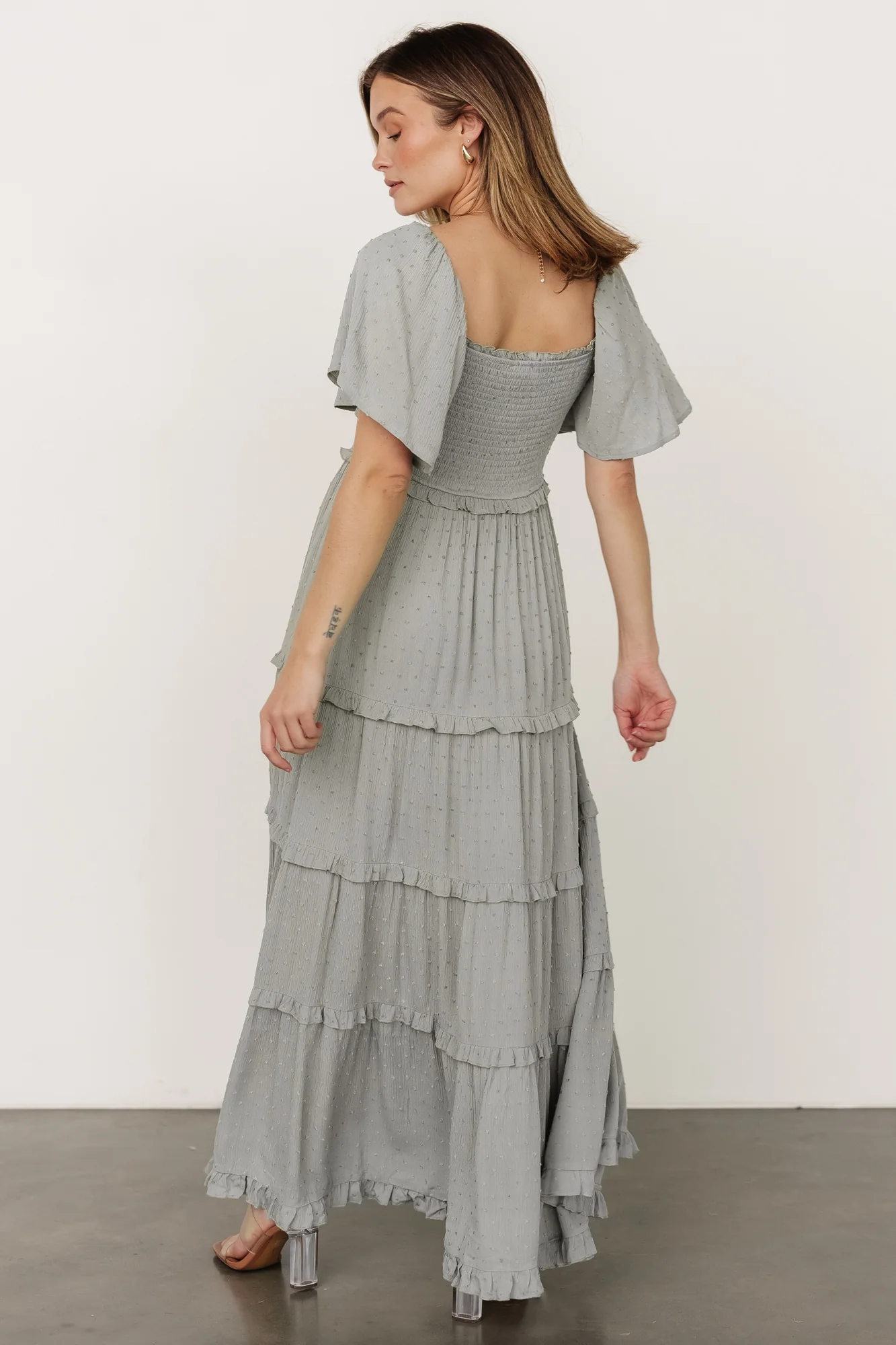 Lenora Smocked Dotted Maxi Dress | Sage