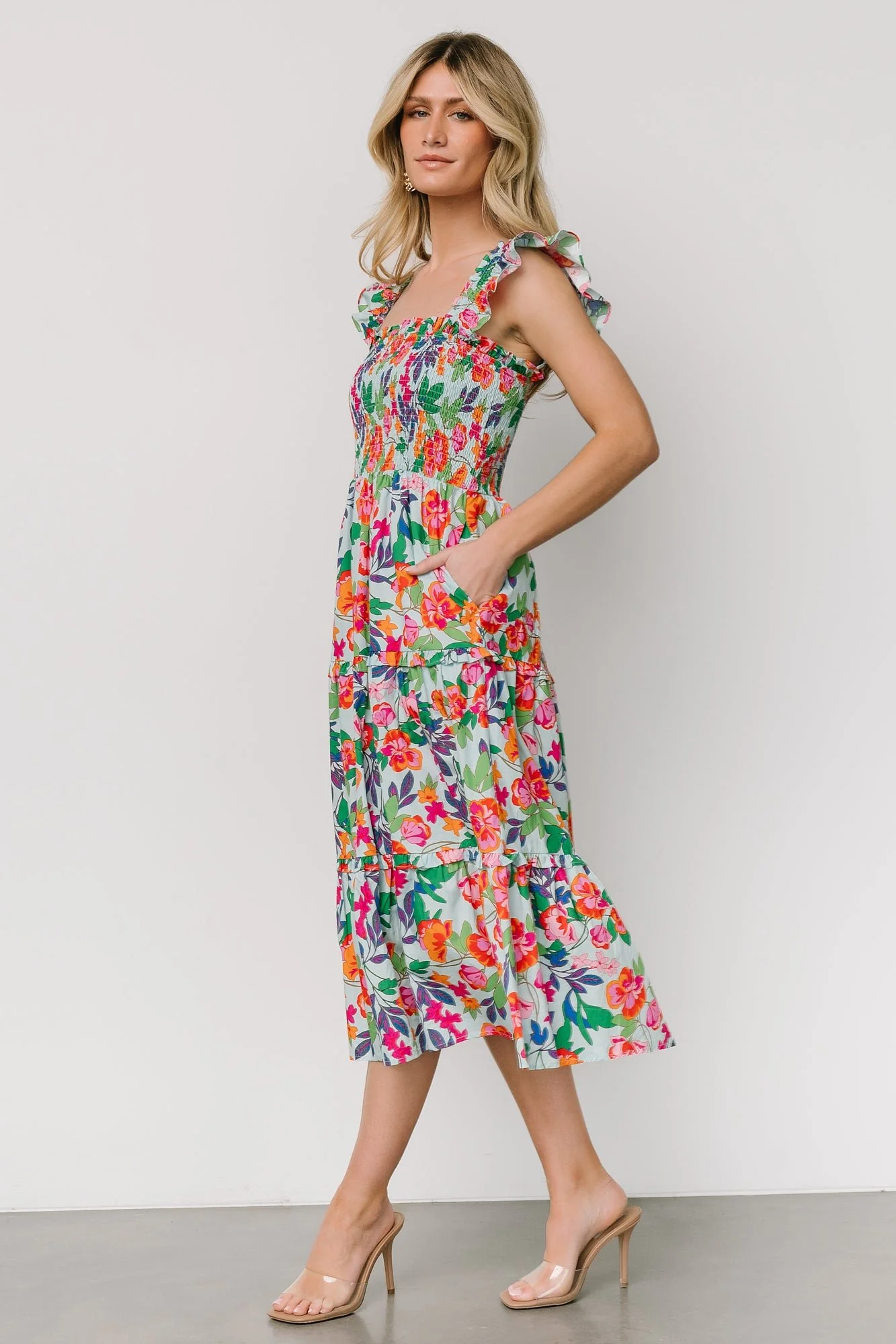Harper Smocked Midi Dress | Blue Multi Floral