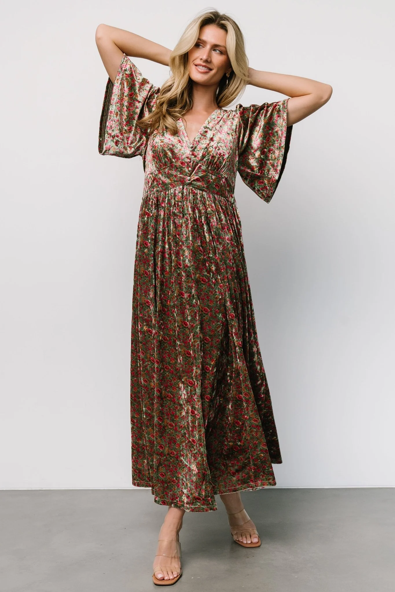 Irina Velvet Maxi Dress | Green Multi Floral