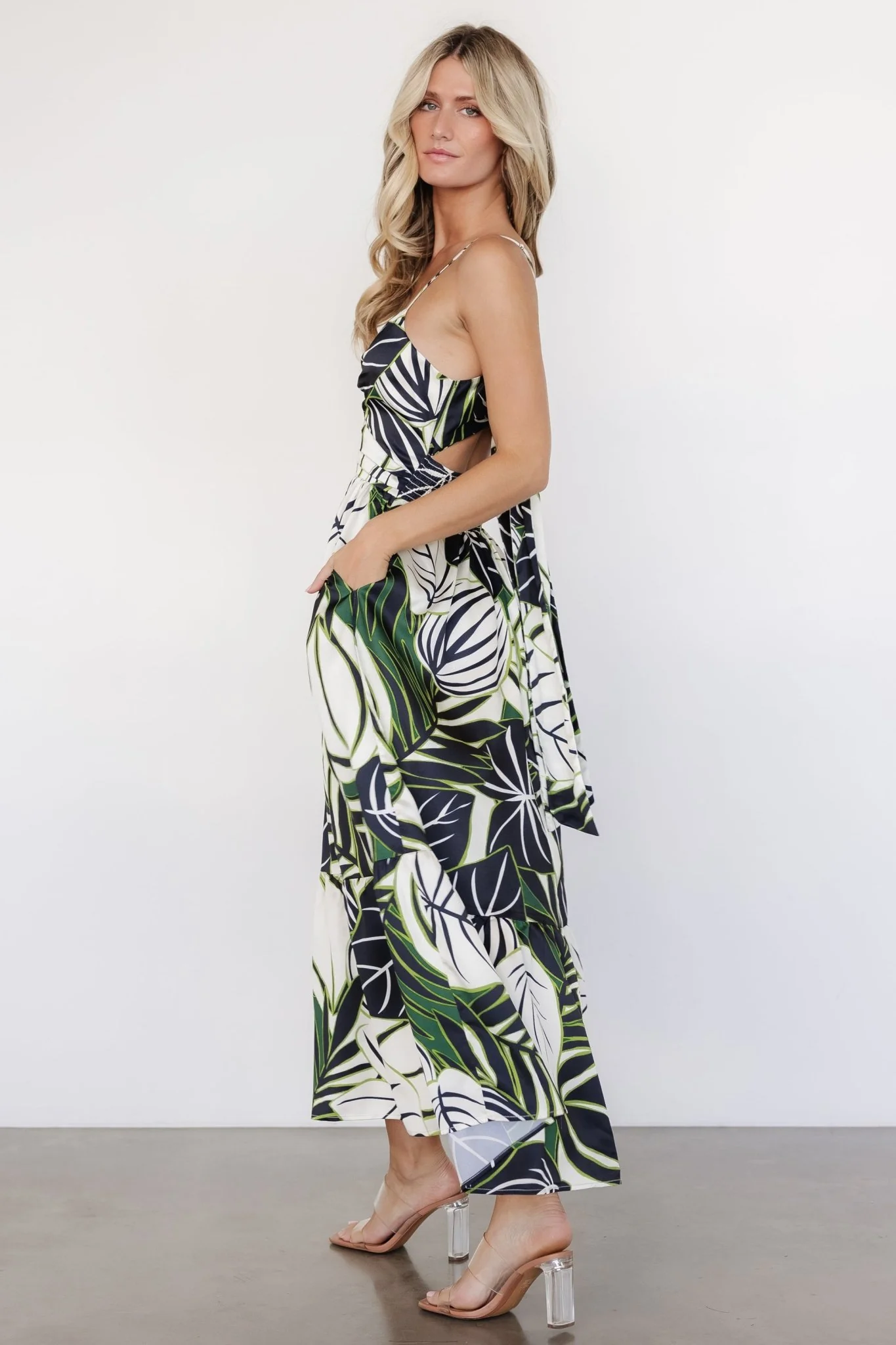 Norita Tie Back Tank Dress | Black + Green Print