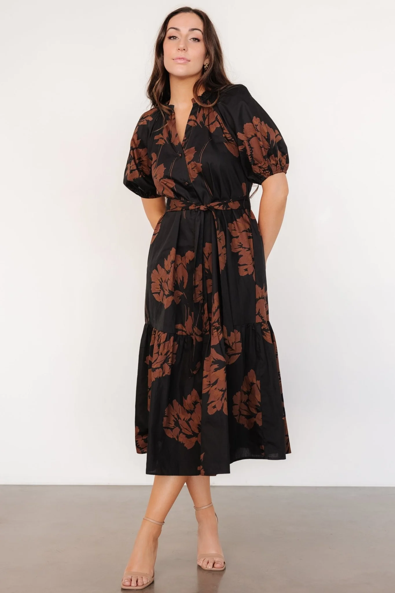 Prescott Midi Dress | Black + Brown Floral