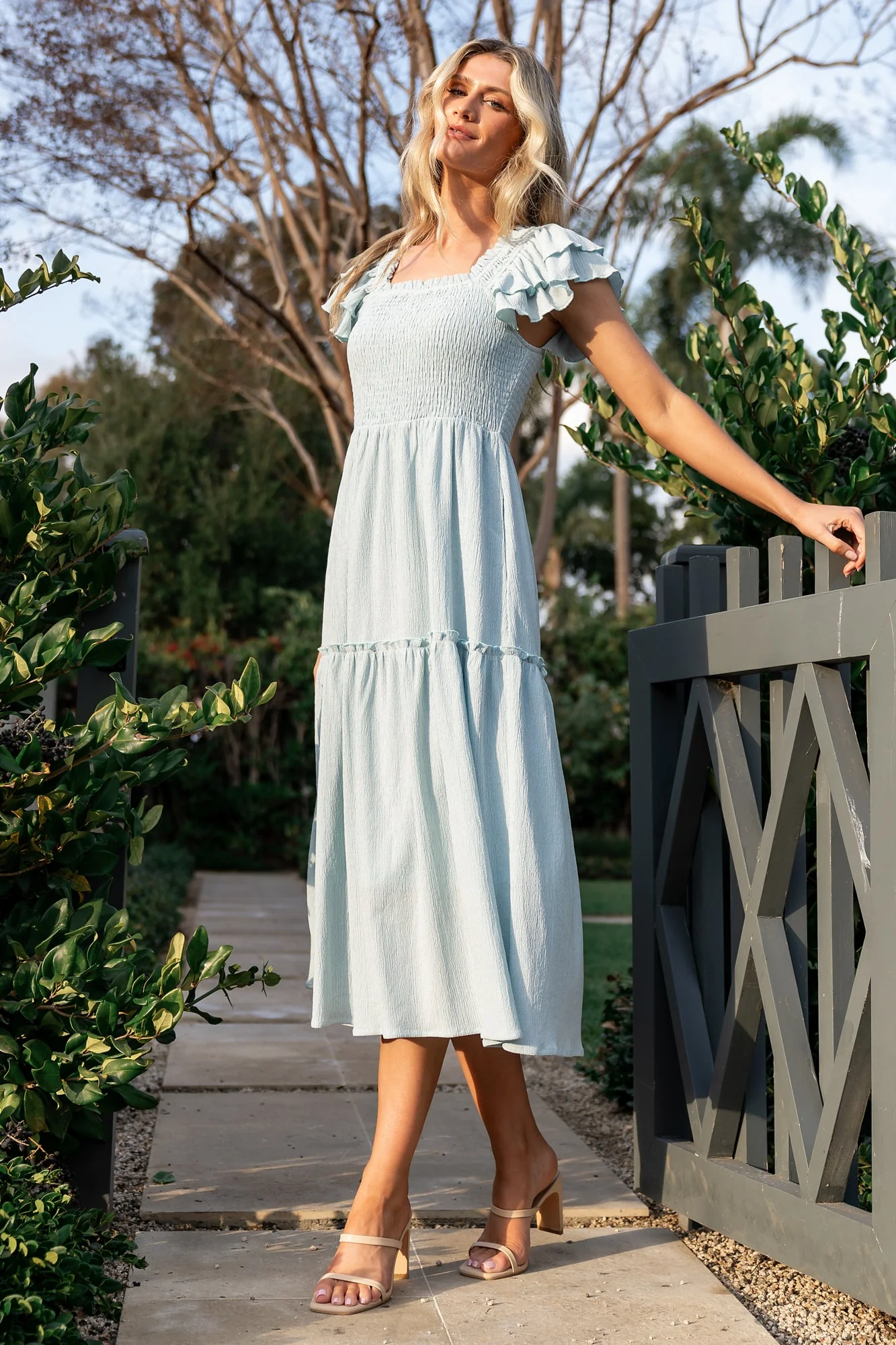 Jacie Smocked Midi Dress | Light Blue