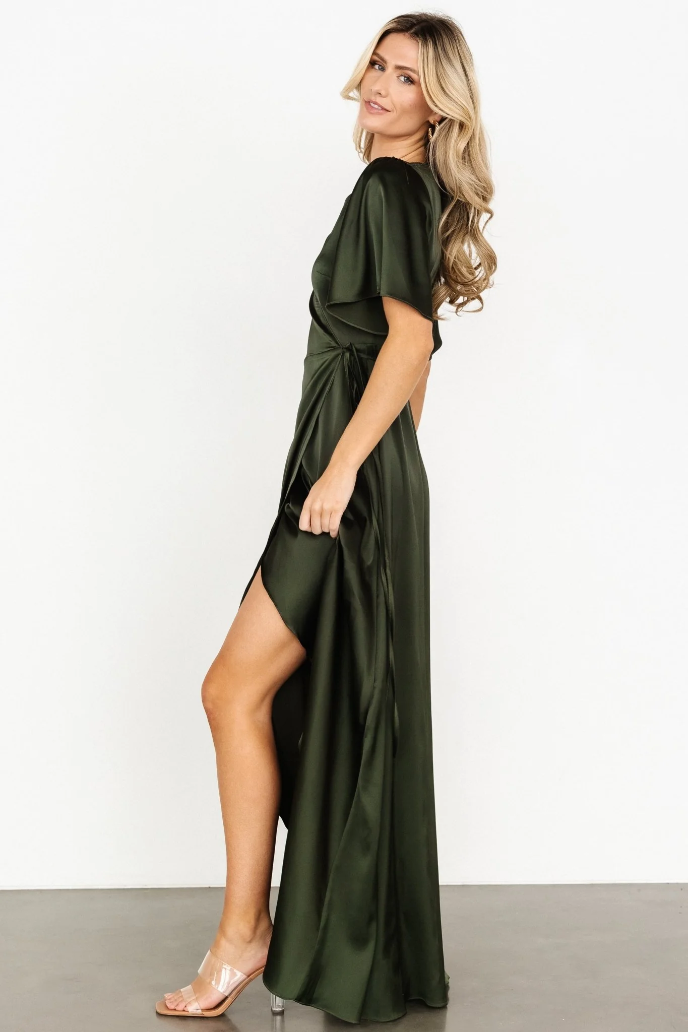 Vara Satin Maxi Wrap Dress | Dark Olive
