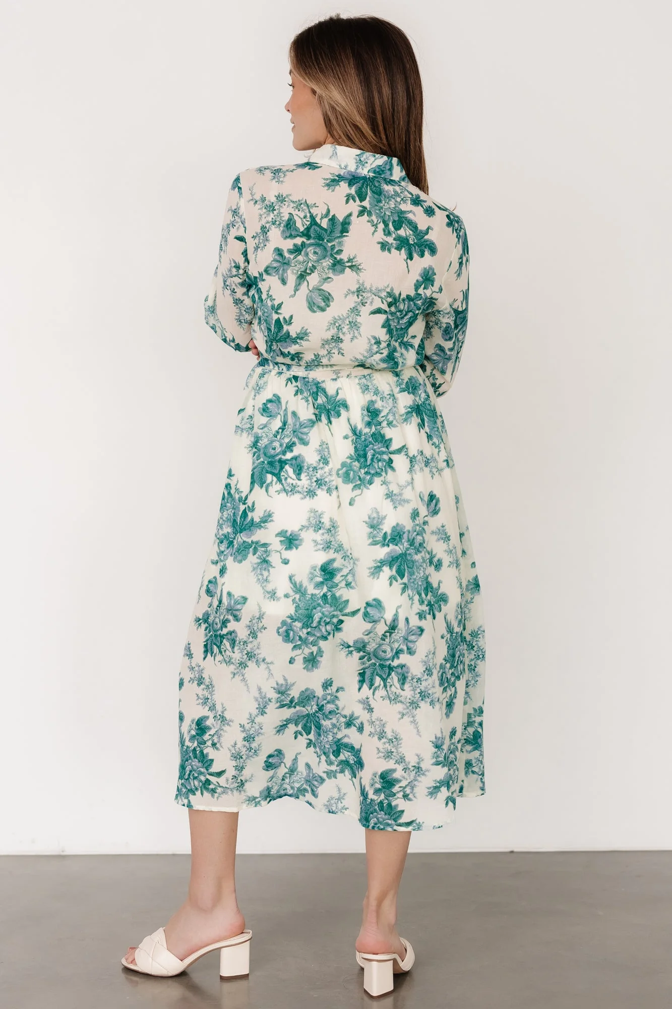 Eunice Button Midi Dress | Cream + Green Floral