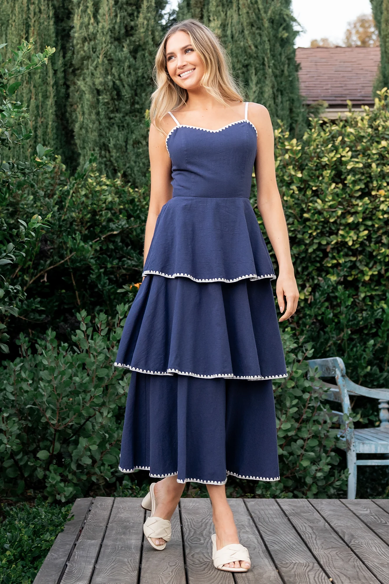 Odette Tiered Dress | Navy + White