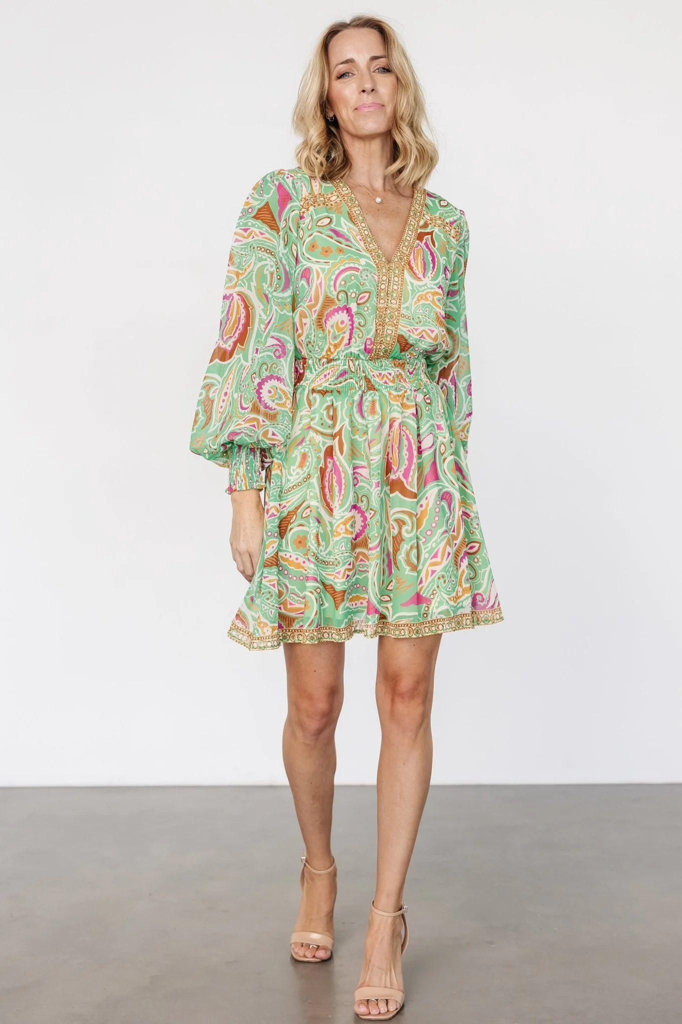Vesta Short Dress | Green Print