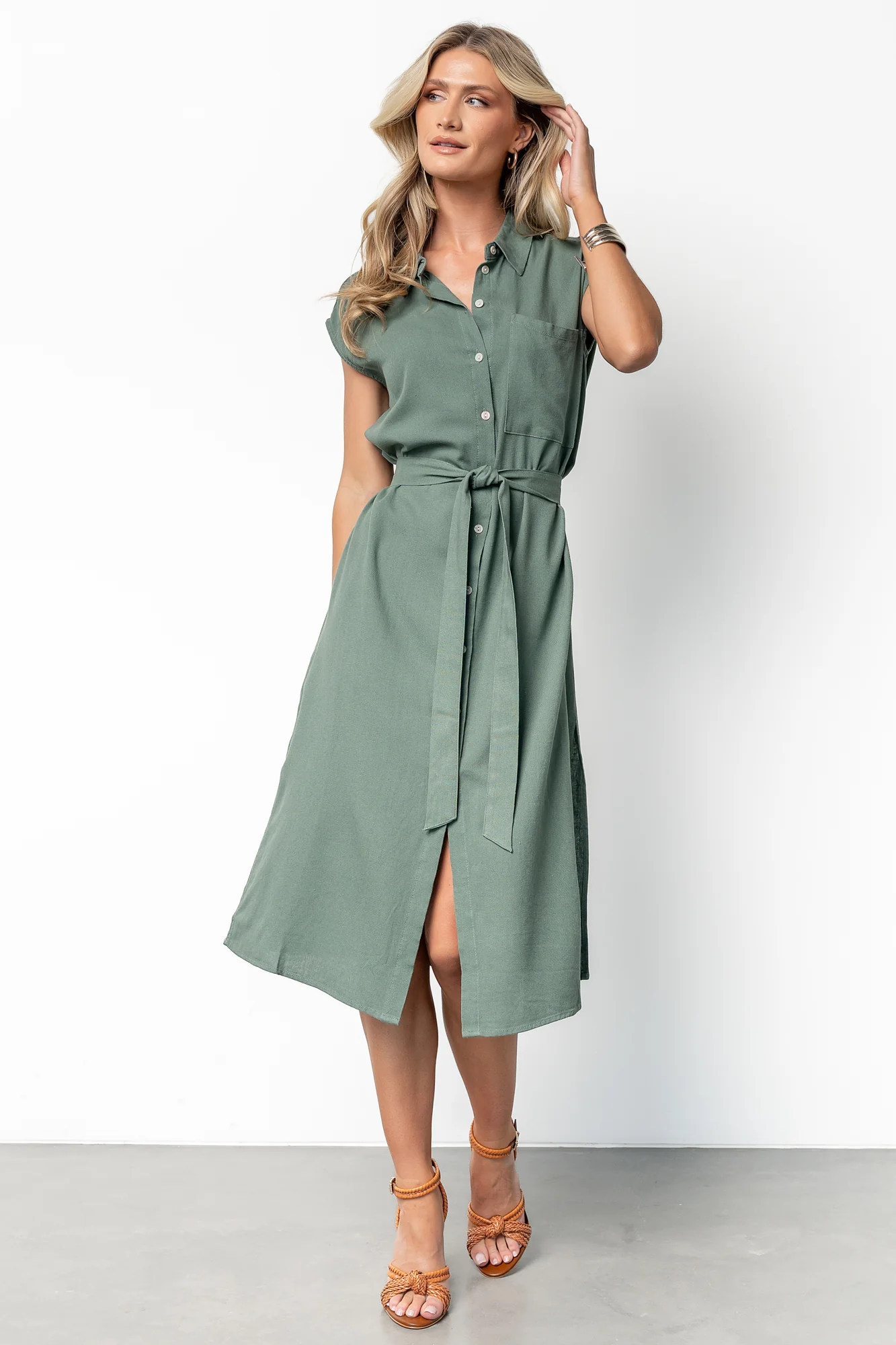 Toledo Button Up Midi Dress | Green