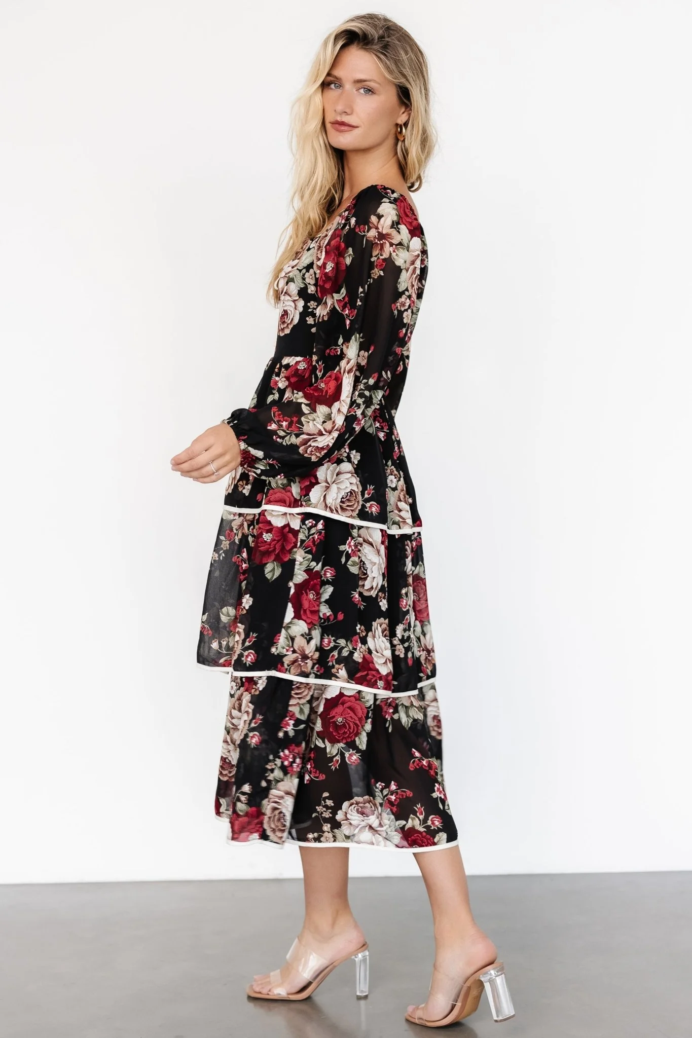 Viviana Tiered Dress | Black Floral