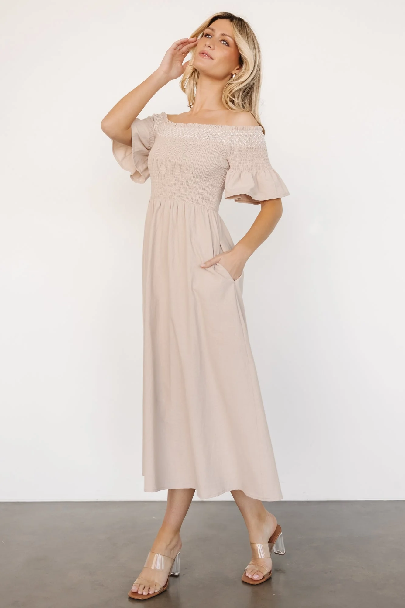 Jodi Off Shoulder Dress | Natural