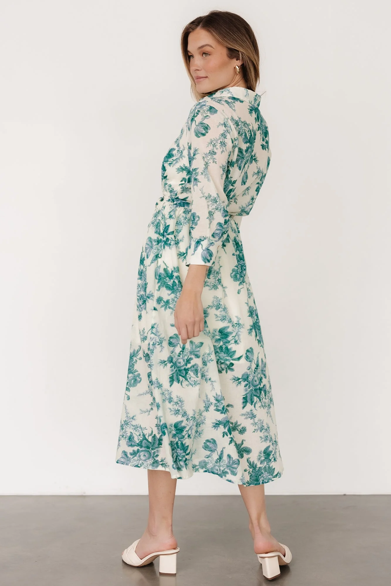 Eunice Button Midi Dress | Cream + Green Floral
