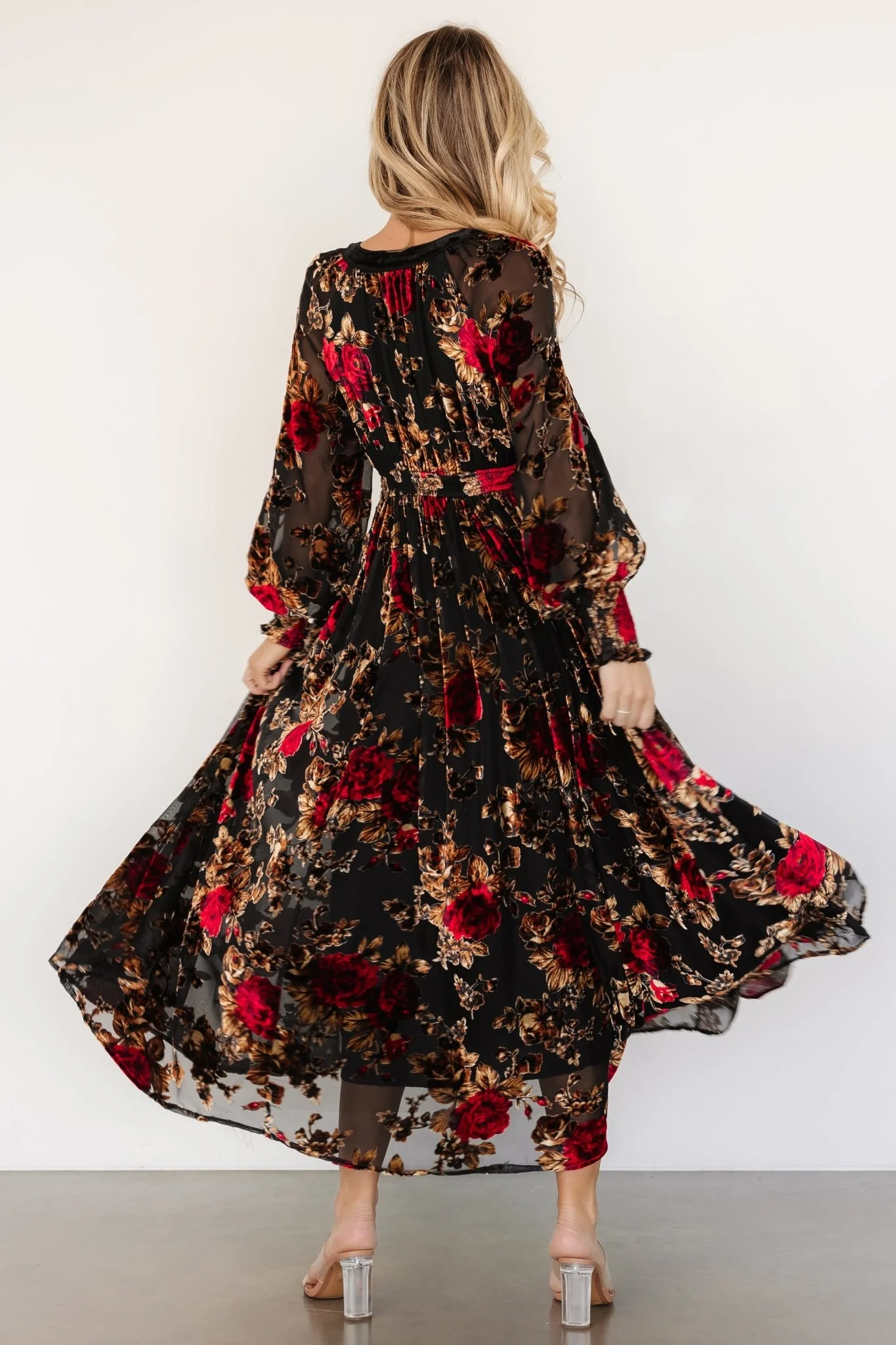 Adele Velvet Dress | Black + Rose Floral