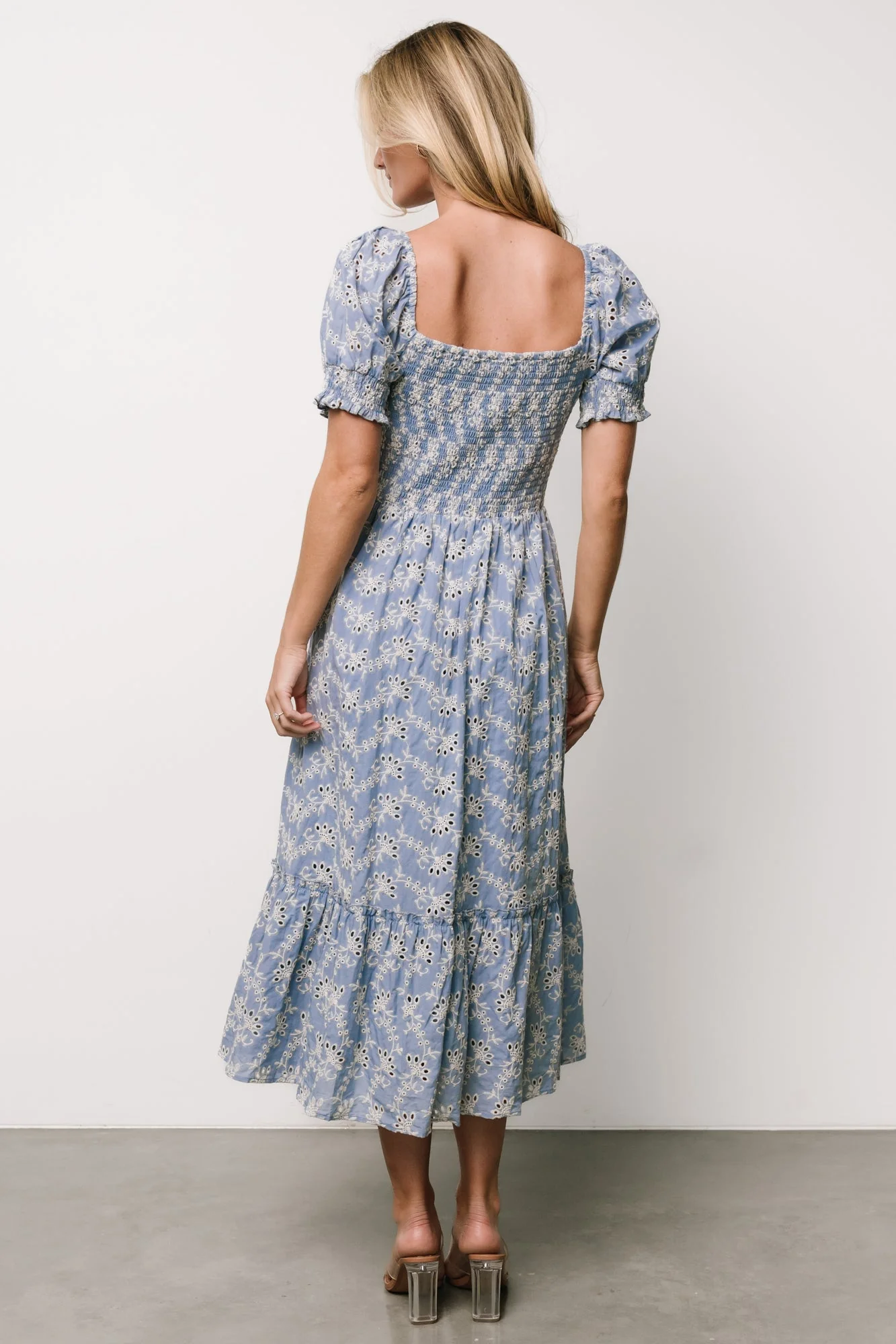 Piper Eyelet Midi Dress | Blue + Ivory